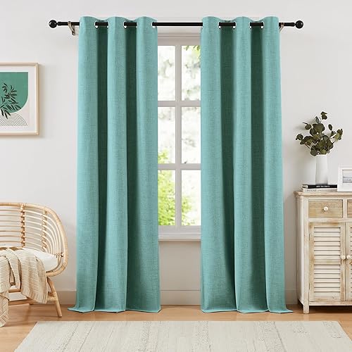 Miniatura 19 de Cortinas 100% opacas para dormitorio, cortina opaca de lino estilo granja de 84 pulgadas de largo, juego de 2 paneles, cortinas de ventana con