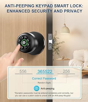 Fingerprint Door Lock, Smart Fingerprint Door Knob with Keypad, Biometric Door Lock with App Control, Auto Lock Door Lock with Code, Keyless Door Knob with Lock for Bedroom, Home-K10plus Matte Black