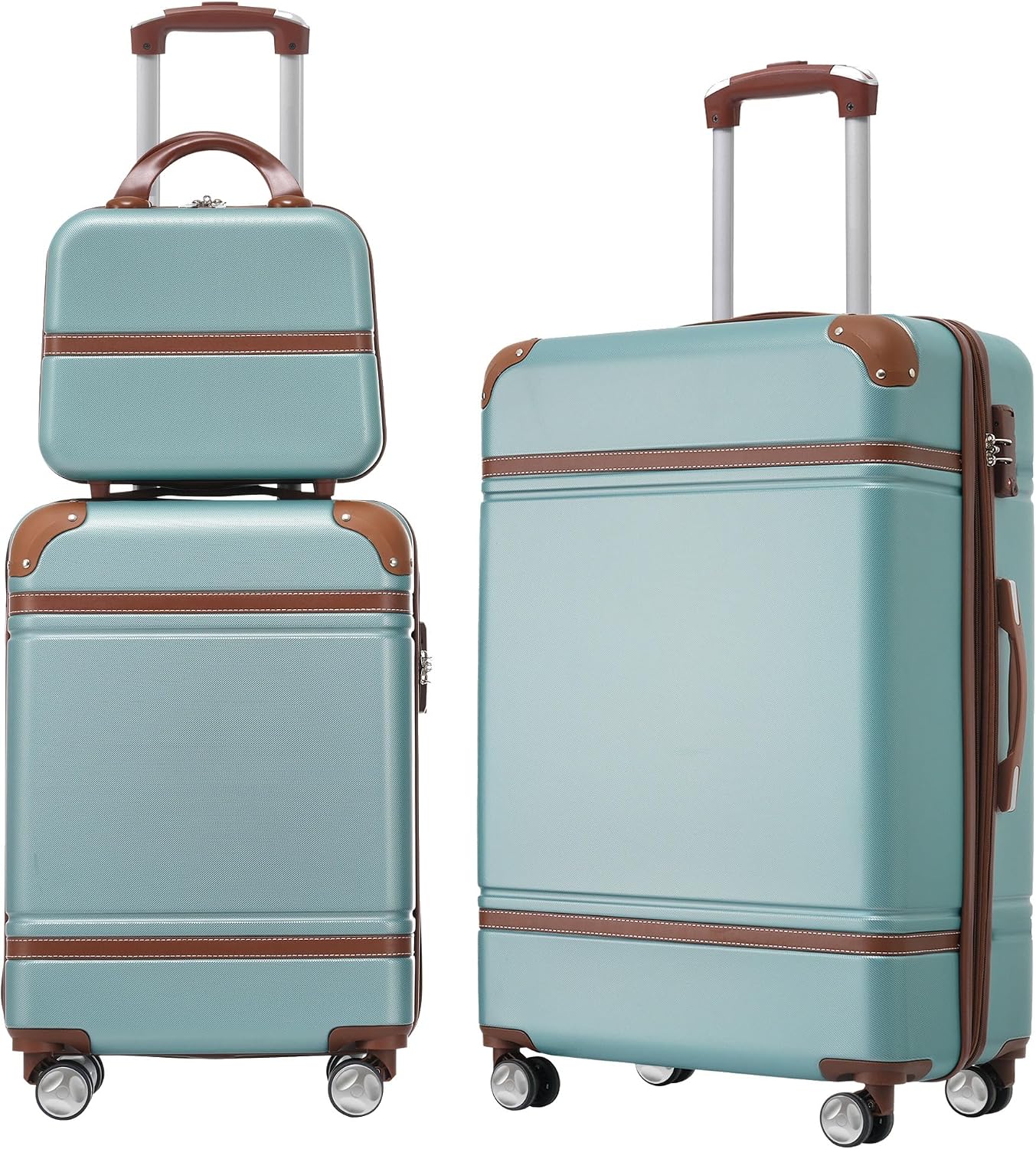 Hardshell Luggage Sets 3 Pieces 20"+24" Luggages and Cosmetic Case Spinner Suitcase with TSA Lock Lightweight,Green