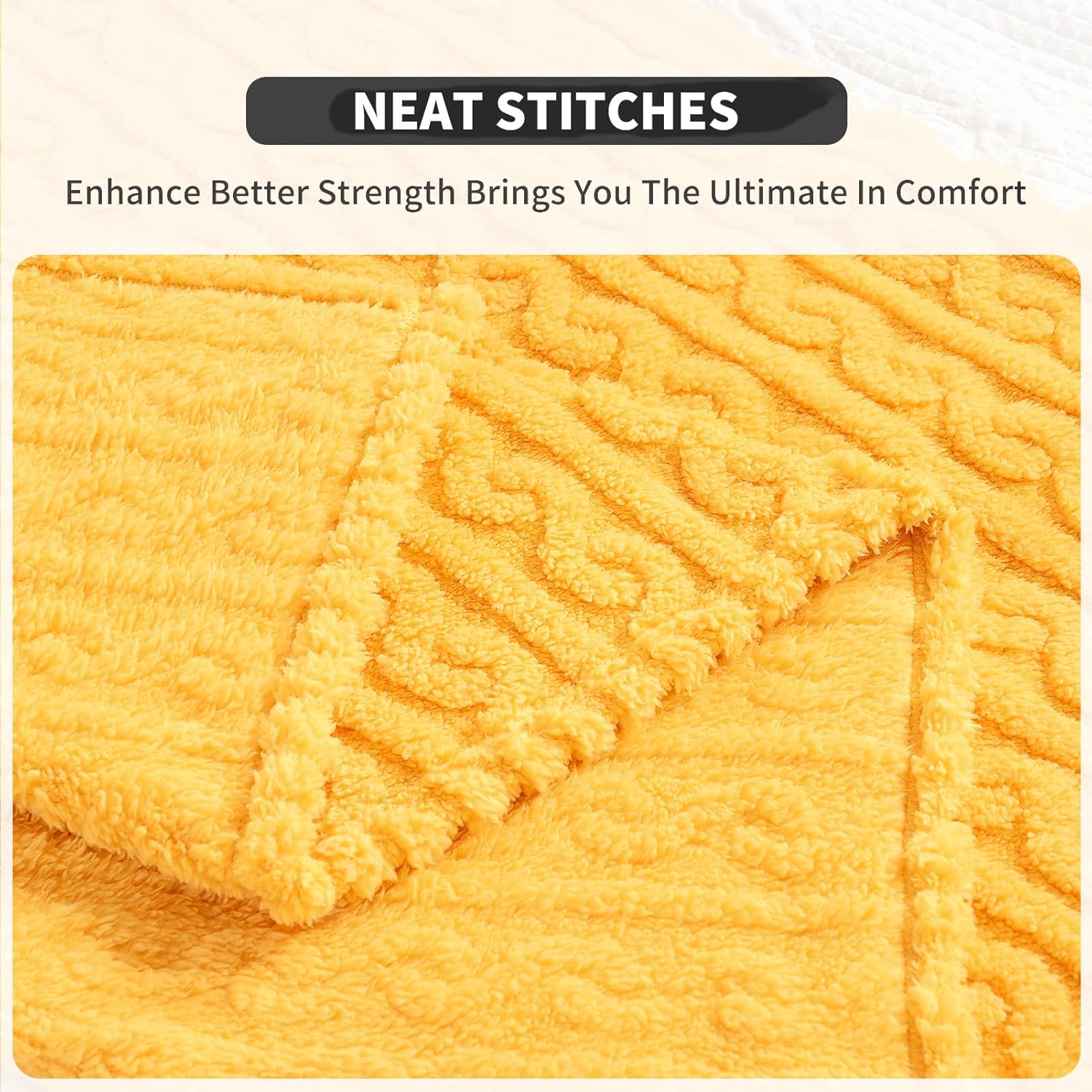FY FIBER HOUSE Sherpa Blanket - 3D Pattern Design Yellow Throw Blanket for Sofa Couch, Bed, Warm Super Soft Cozy Microfiber Fleece Blanket for Living Room, Throw 50”x60” - Image 4