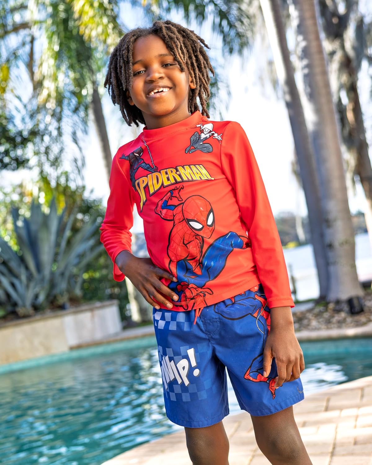 Marvel Spider-Man Rash Guard Shirt and Swim Trunks Outfit Set Toddler to Big Kid Sizes (2T - 14-16)