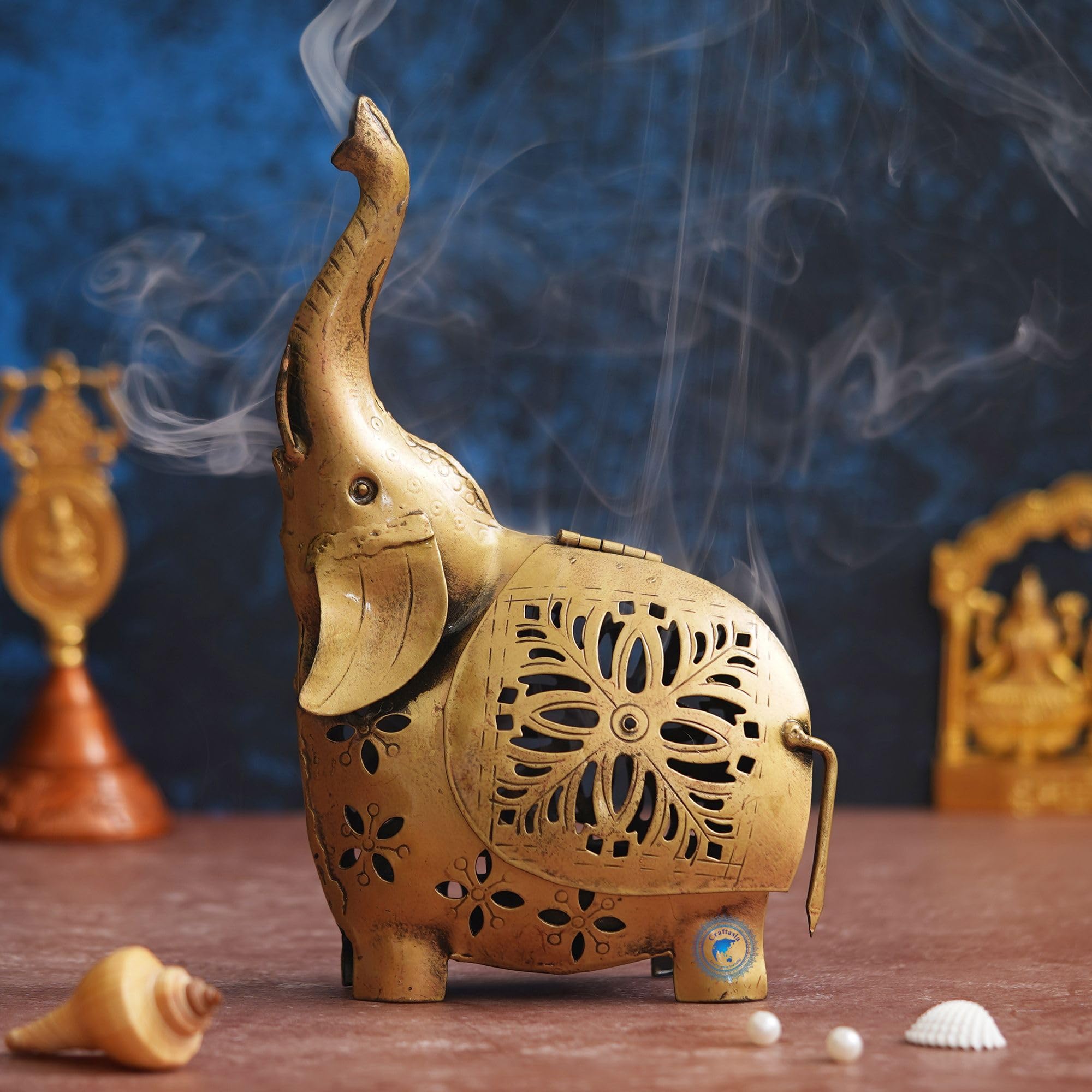 Craftasia® Trunk up Elephant Tea Light dhoop Holder for Home and Living Room Decoration & Diwali Pooja Decoration