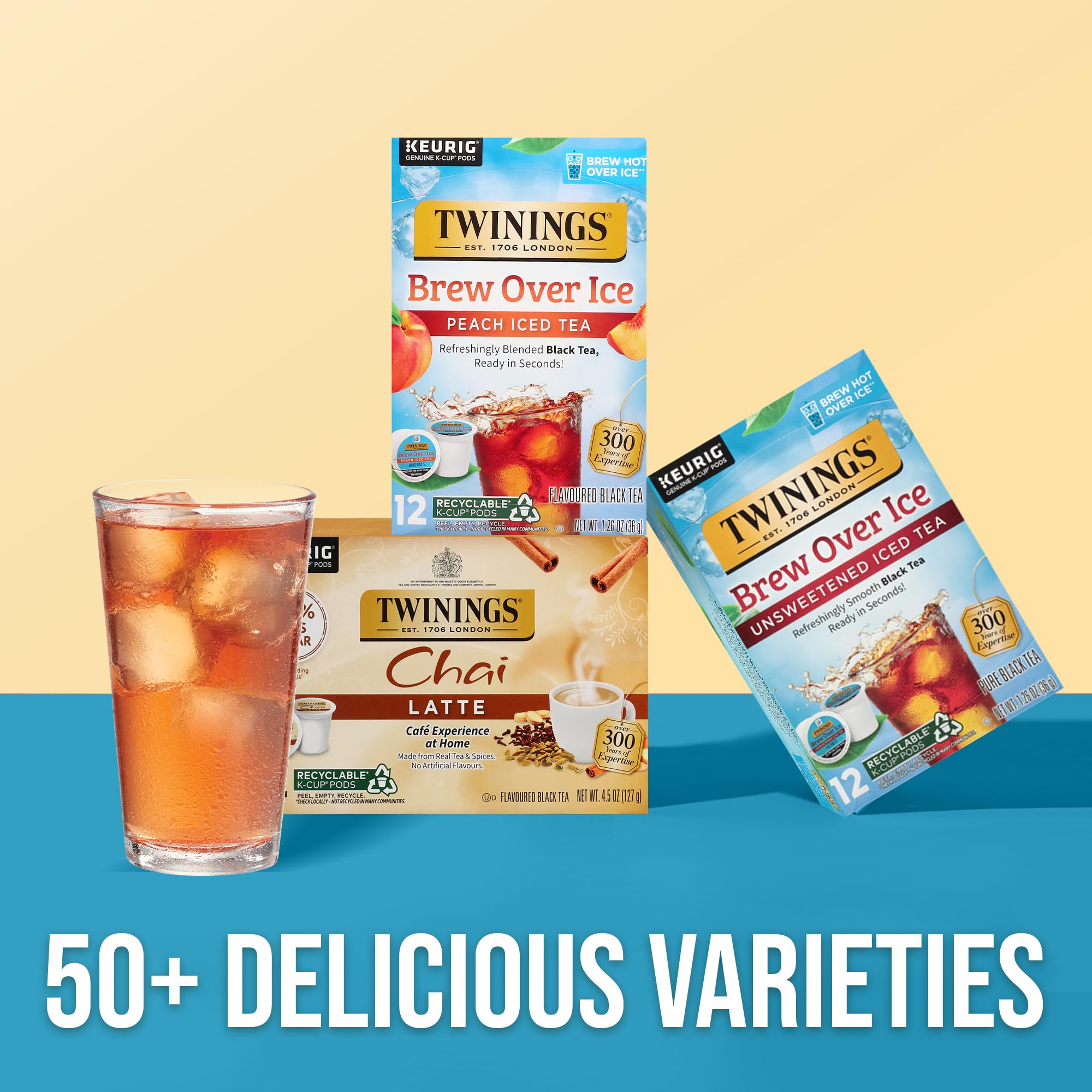 Twinings Brew Over Ice unsweetened Black Iced Tea K-Cup Pods for Keurig, Caffeinated, 12 Count (Pack of 6)