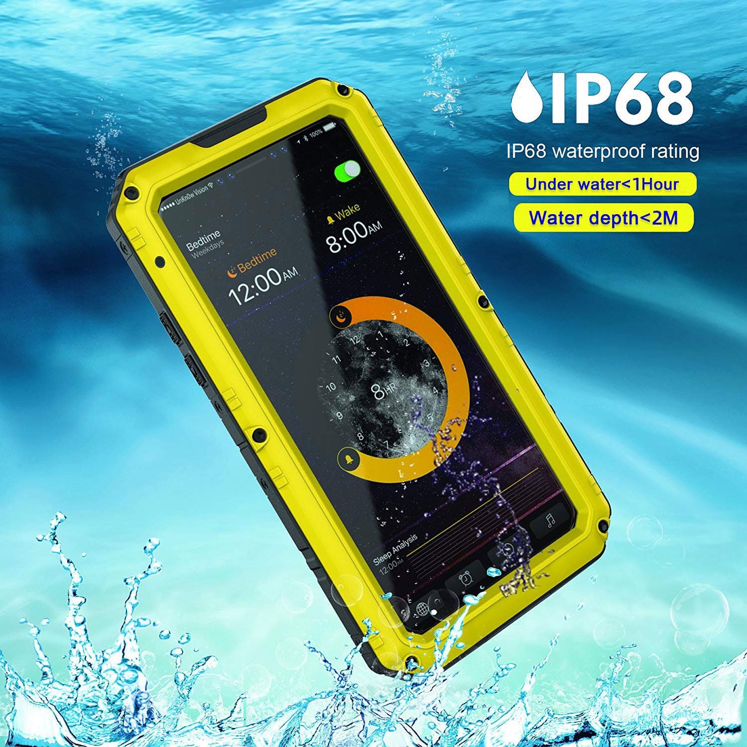 Beeasy Cover iPhone X Impermeabile Antiurto Giallo, IP68 Waterproof Custodia Protettiva Full Body con Protezione dello Schermo, AntiGraffio Antineve Anticaduta Robusta Militare Subacquea Case