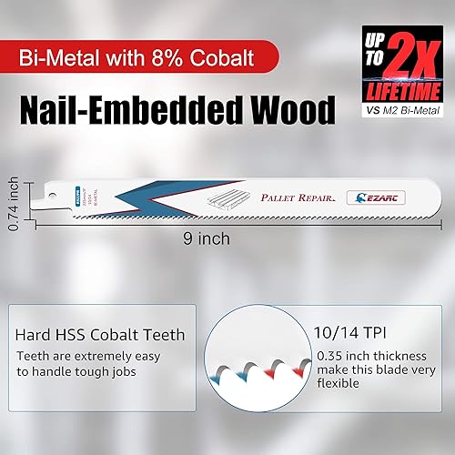 Miniatura 10 de EZARC Juego de hojas de sierra recíproca de 12 piezas, juego de cuchillas de corte multiusos, hojas de sierra de podadora