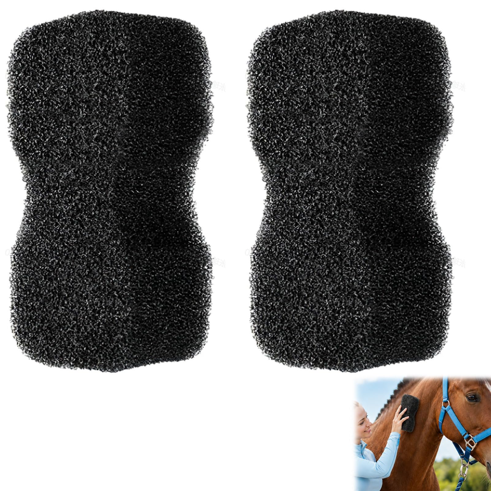 2Pcs Horse Grooming Sponge, Black Sponge Block for Large Dog and Cat Cleaning Massaging and Bathing Soft and Durable, Perfect for Horse Care