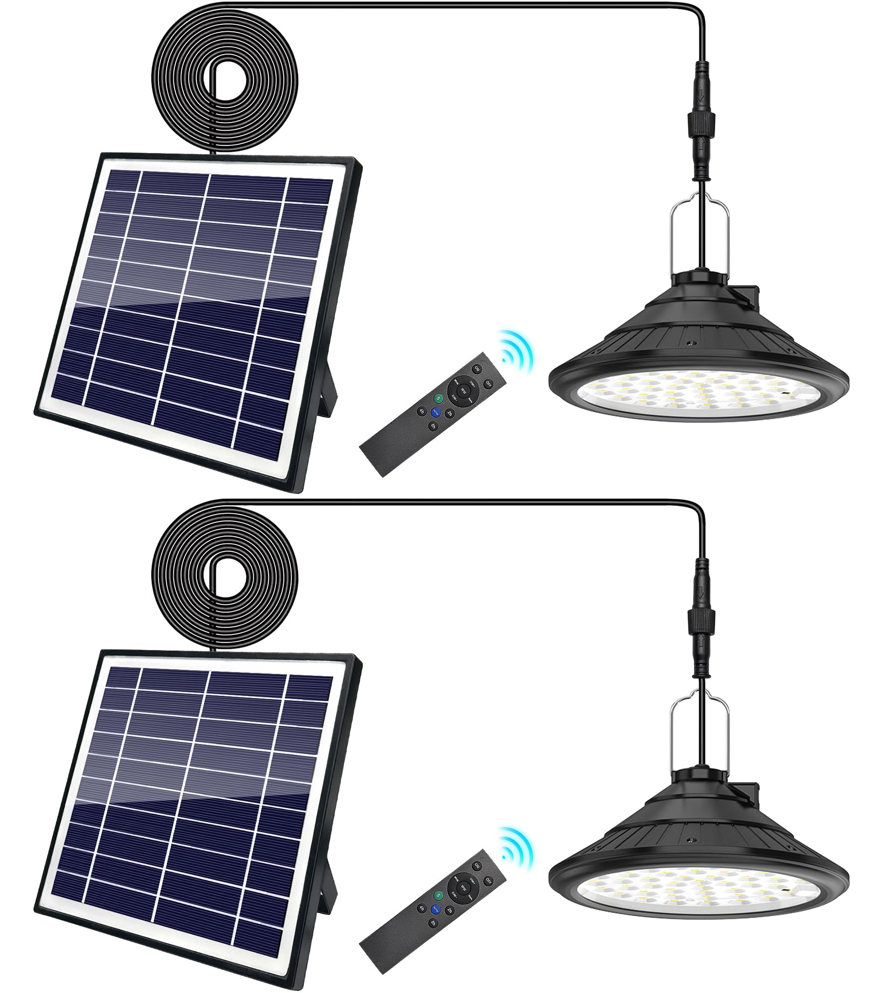 Qoolife Solarlampen für Außen Innen Hängend, 4500mAh 3 Farbe/4 Modi LED Solar Hängelampen mit Fernbedienung, IP66 Wasserdicht USB-Aufladung Solarleuchten Pendelleuchte für Outdoor Garten 2 Stück