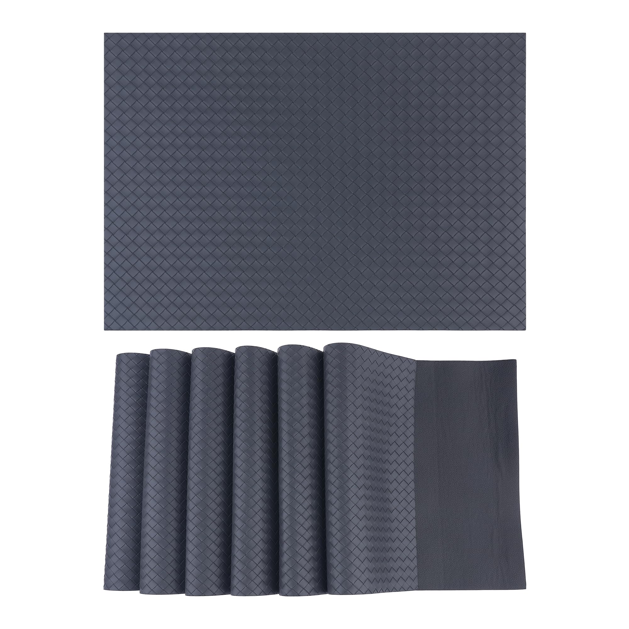 Set di 6 tovagliette in pelle per cucina, tavolo da pranzo, resistenti al calore, tovagliette lavabili 43,2 x 30,5 cm, grigio scuro