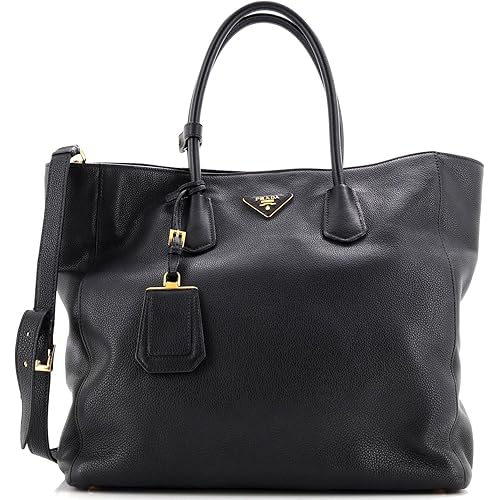 Prada, Pre-Loved Convertible Shopping Tote Vitello Daino Medium, Black