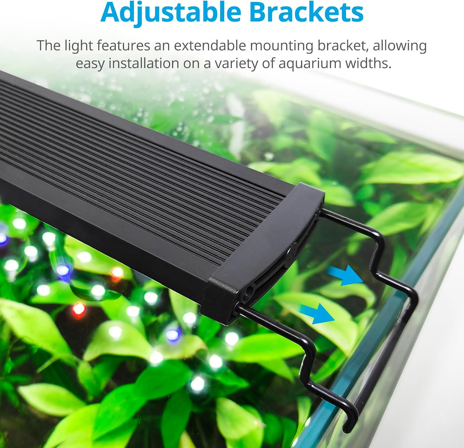 Adjustable mounting brackets on the aquarium light