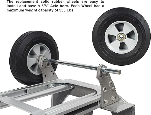 Miniatura 6 de Vergo Ruedas de goma maciza, paquete de 2 ruedas de repuesto resistentes y planas - Neumáticos de goma roscados, neumáticos de camión de mano de 10