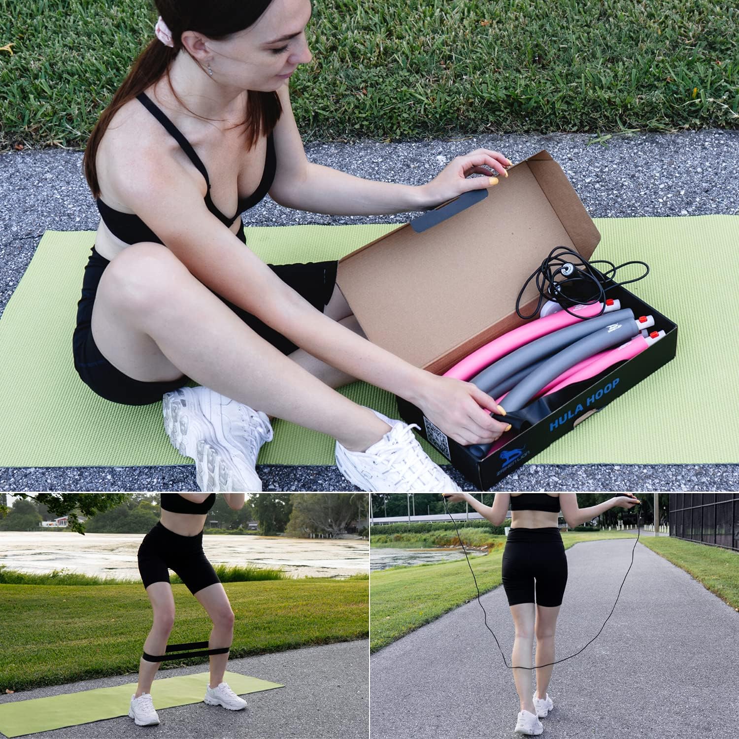 ZRIHEN LION Hula Hoop for Weight Loss - 8 Adjustable Section Hoola Hoop for Burning Calories, Soft Foam 2lb Weighted Hula Hoop, Set Hula Hoop for Workout - Exercise Band, Jumping Rope