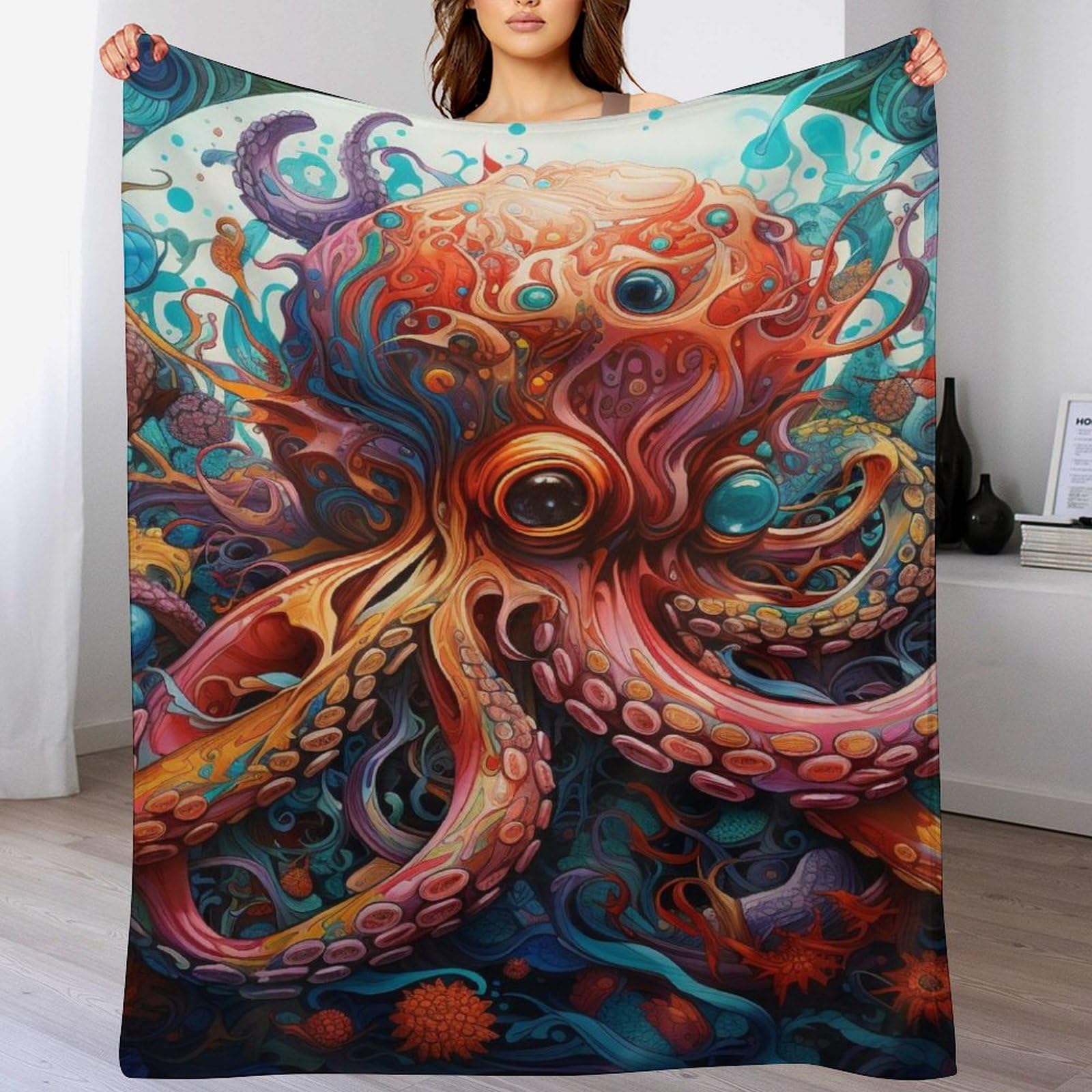 Couverture polaire pieuvre en flannel douce 130x180cm pour canapé