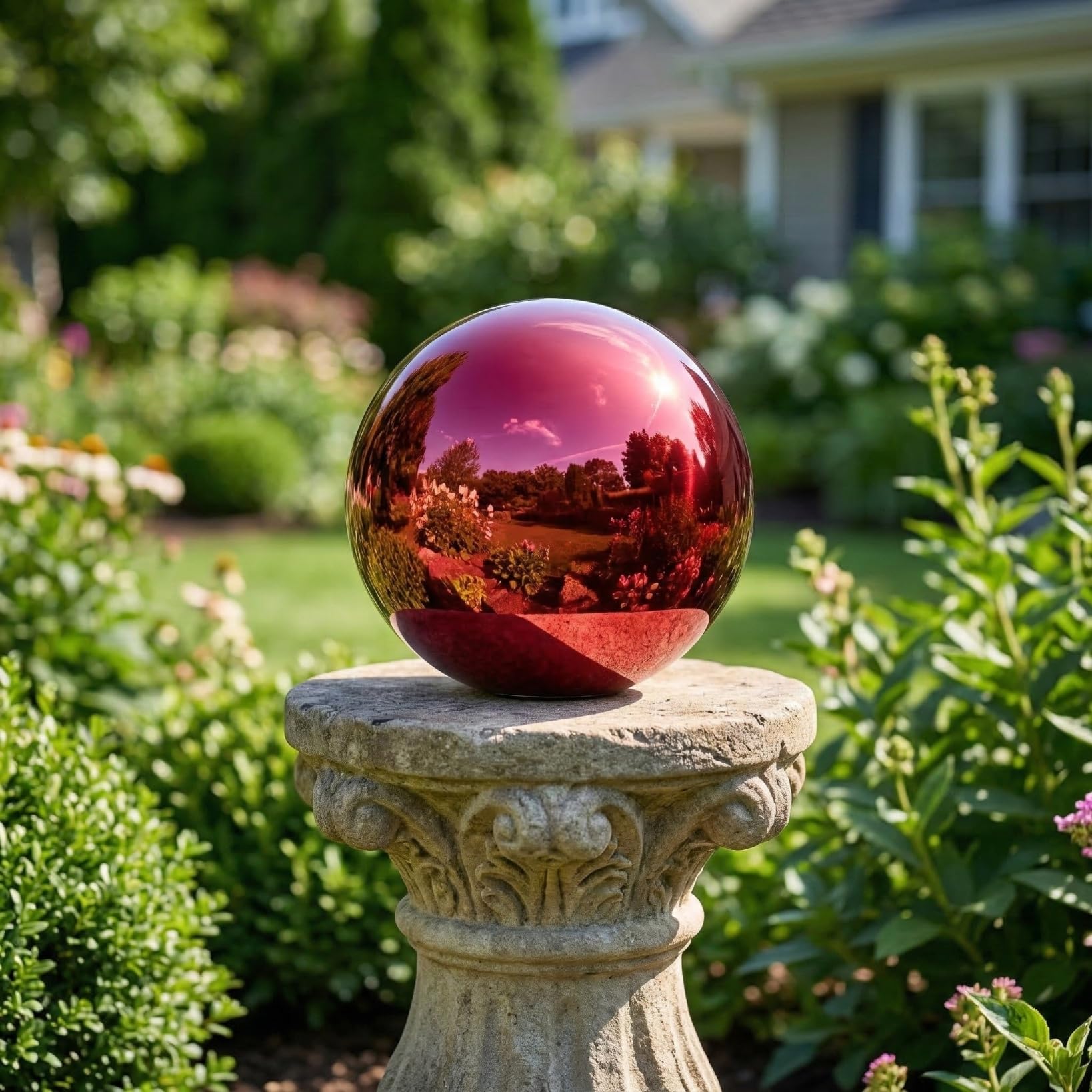 Milisten Bola Reflectante para jardín, Bolas de jardín Rojas, reflexión de jardín, Bola de Mirada roja, Bolas de Acero Inoxidable, pulir, Bola Reflectante de Acero Inoxidable