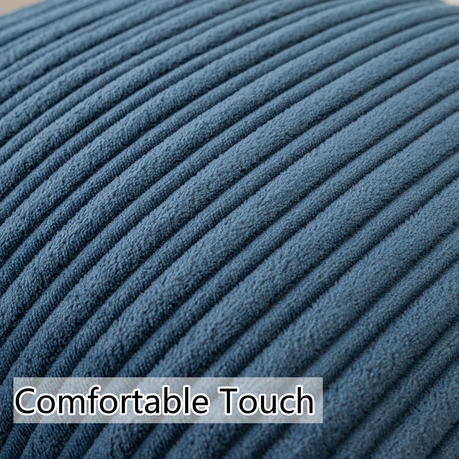 UGASA Velvet 24x24 Inch Soft Throw Pillow Cover Boho Farmhouse Decorative Corduroy Striped Both Sides Solid Square Cushion Case for Couch Bedroom Sofa Home, 1 Piece, Dusty Blue - Image 3