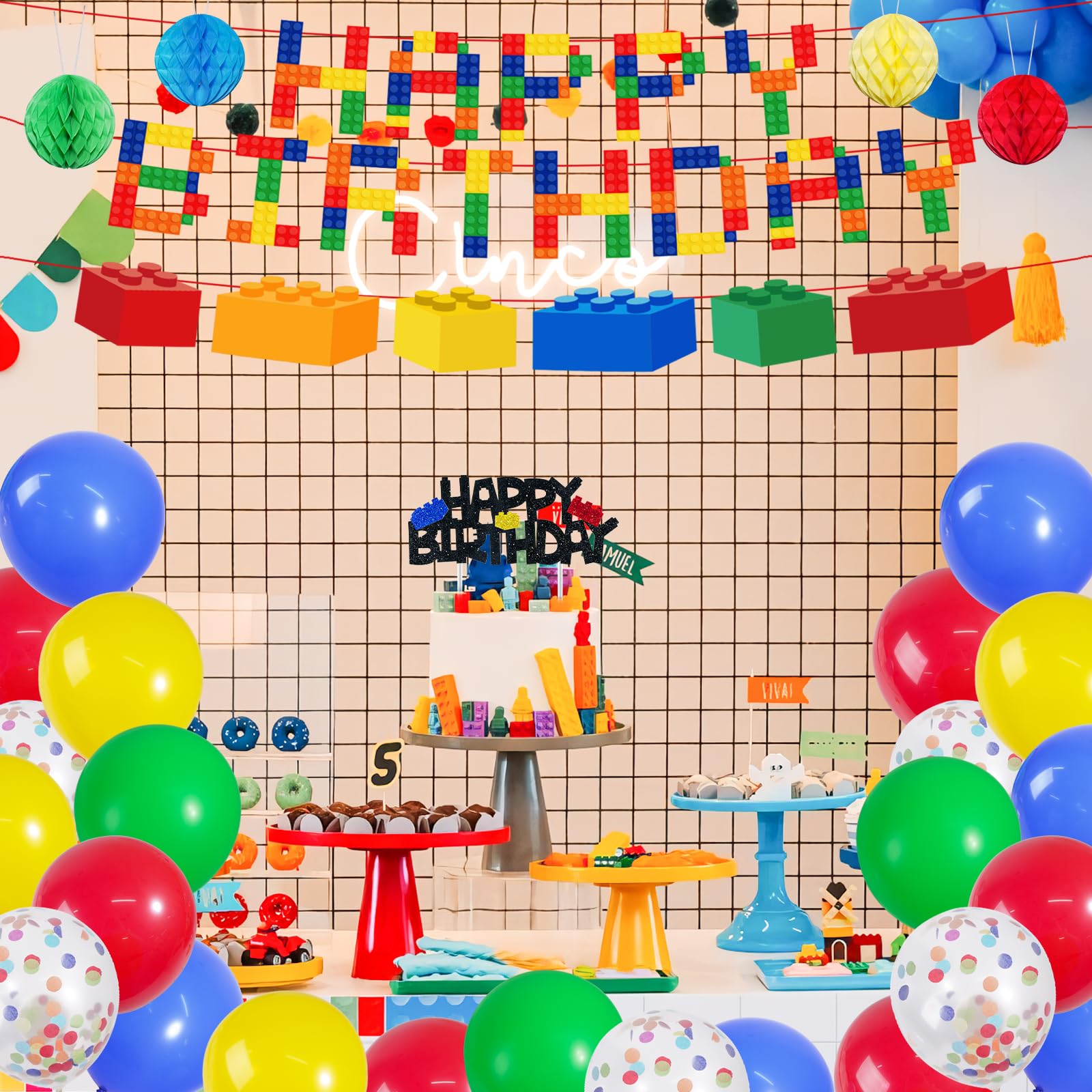 Blue & Silver Birthday Decorations Kit – Banner, Honeycomb Balls, Swirls & Cardboard – Reusable Party Set