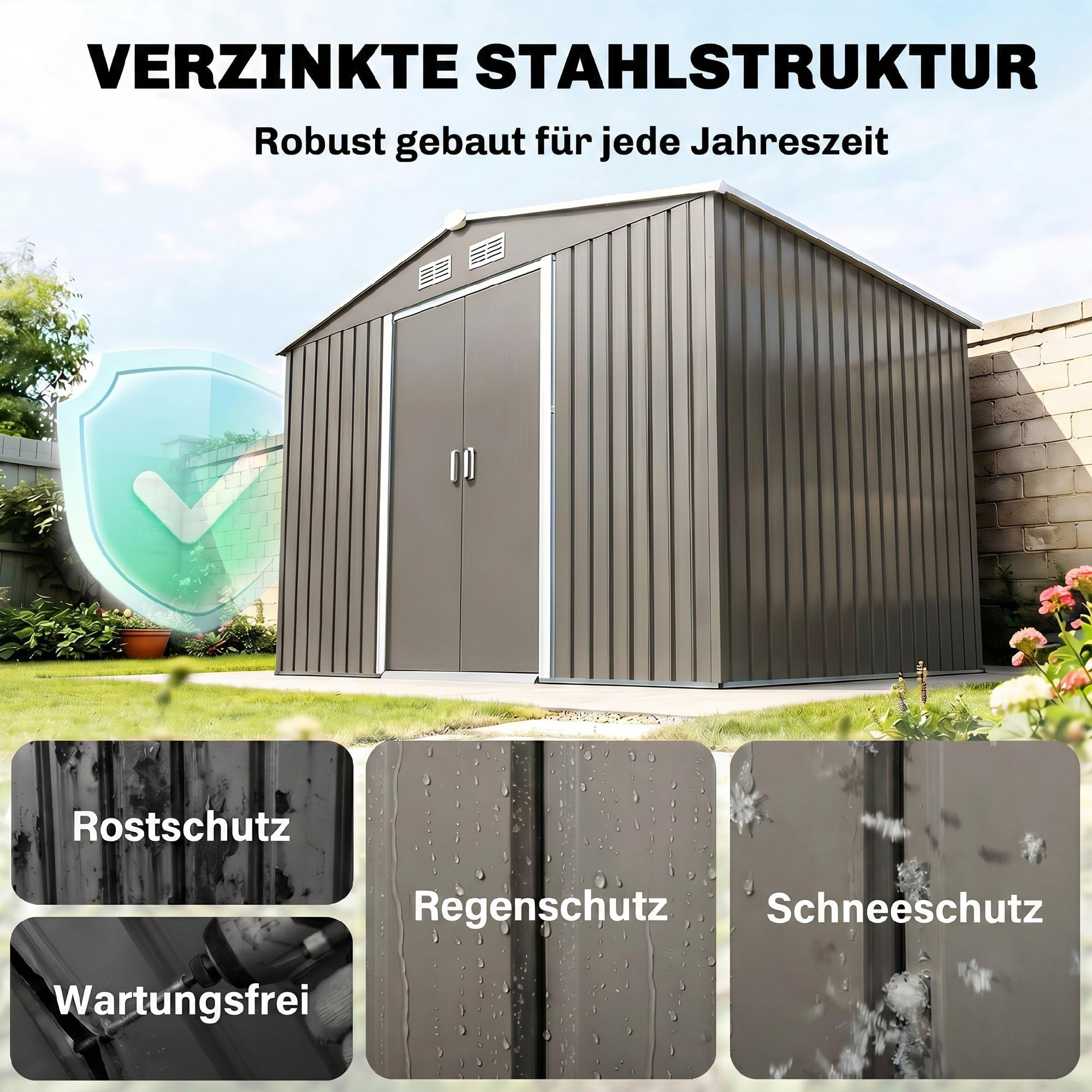 Outsunny Gerätehaus mit Fundament Metall Grau 277 x 195 x 192 cm