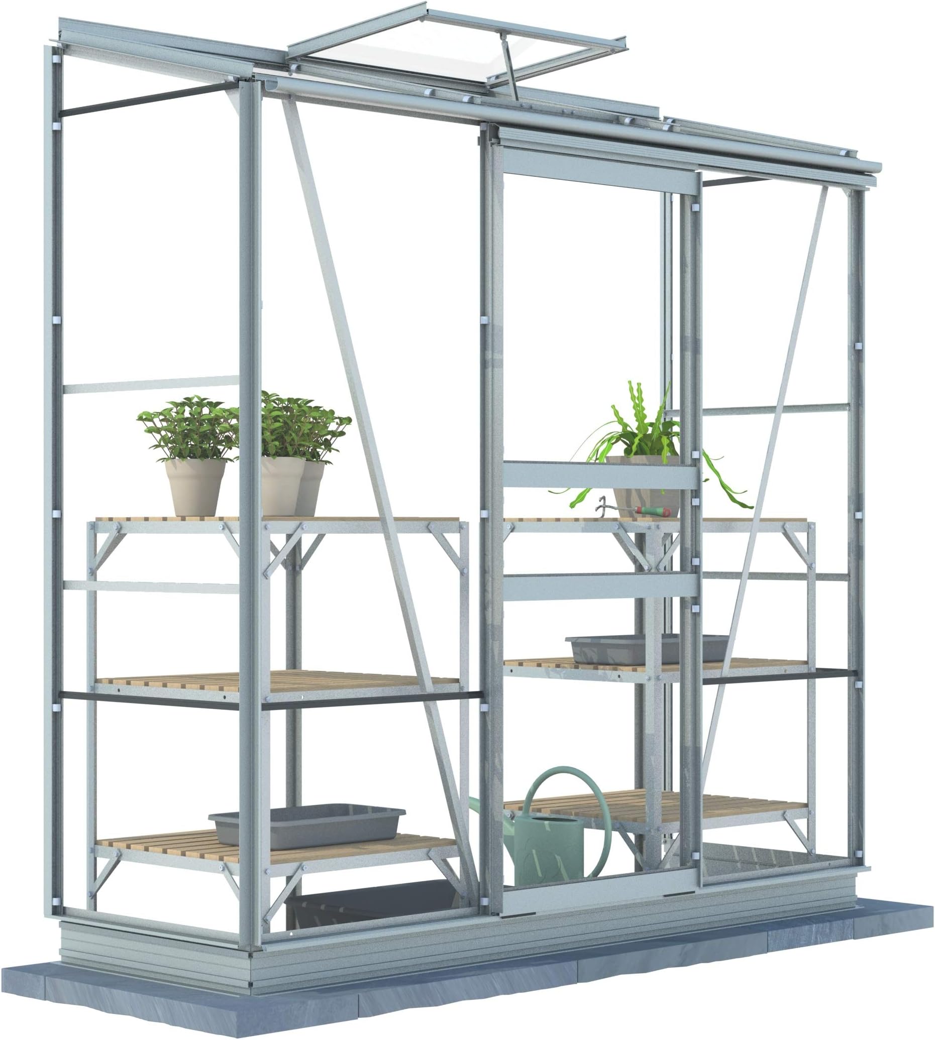 Simplicity Mini Lean-to Greenhouse 2ft2 x 6ft3 Plain aluminium Starter Package (Silver, 2ft2 wide (667mm) x 6ft3 long (1910mm)
