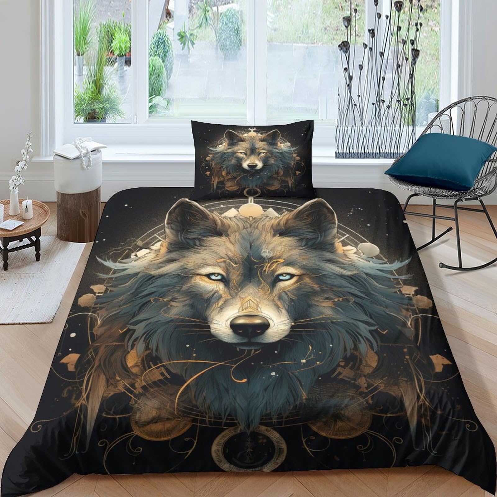 Mighty Wolf Duvet Cover Bedding Set for Kids Boys Soft Microfiber Wildlife Quilt Cover 2 Piece Set with Zipper Closure Single（135x200cm）