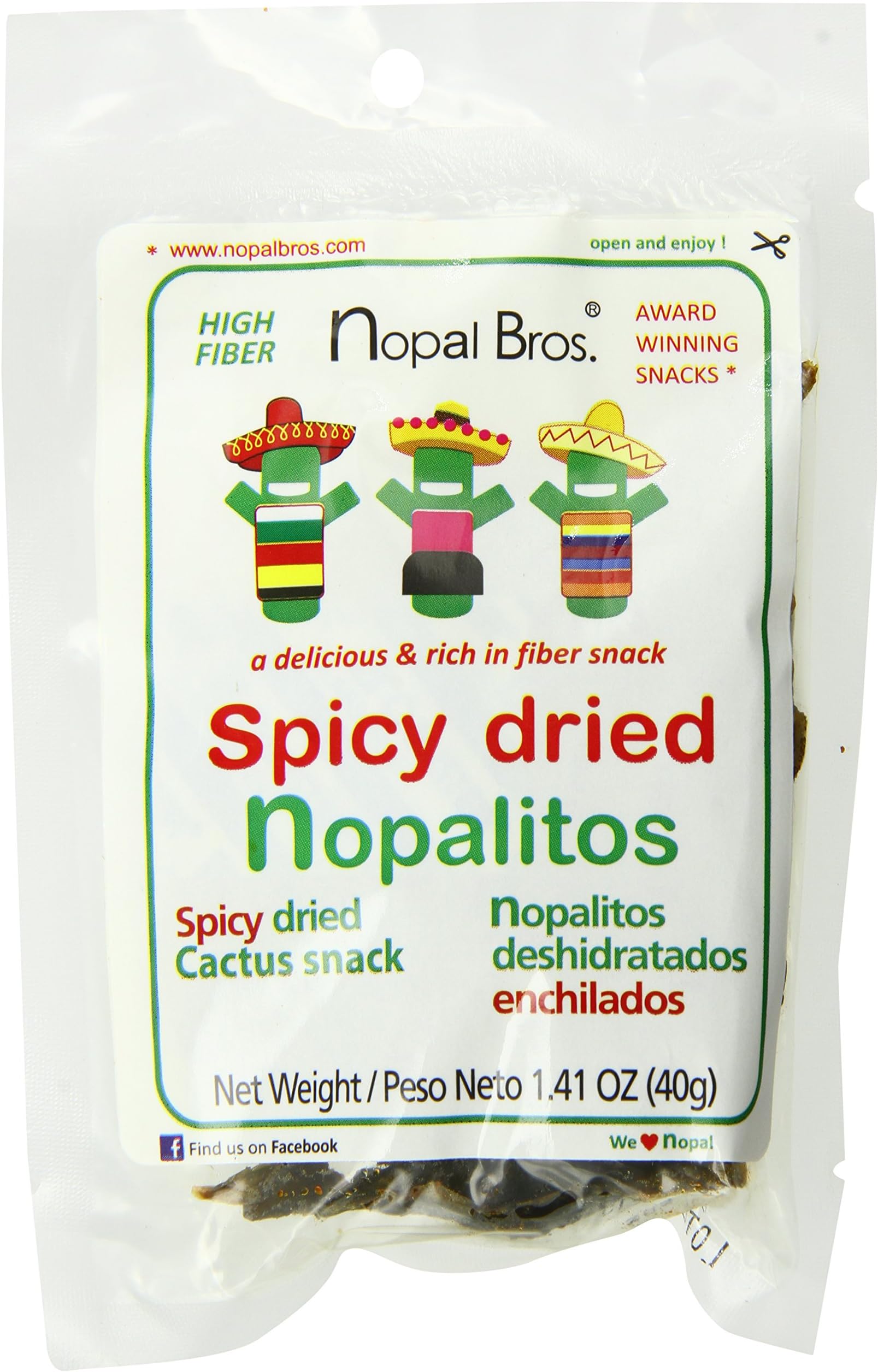 Nopal Bros Spicy Dried, Cactus Snacks,1.41 Ounce Bags (Pack of 5)
