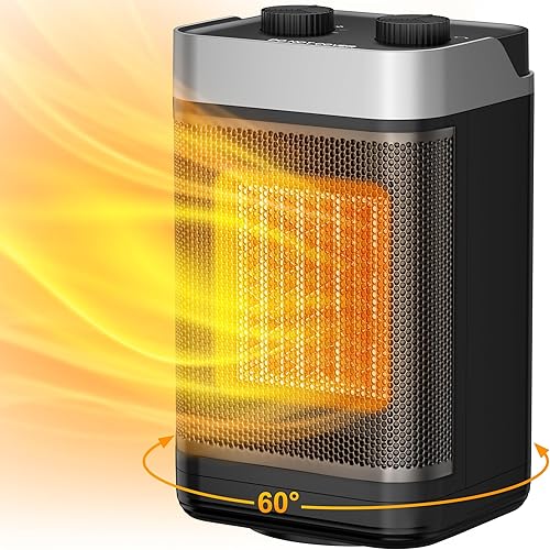 Space Heater Indoor, 1500W Portable Heater, 60°Oscillating Electric Heater for Bedroom Office Indoor Use (Black)
