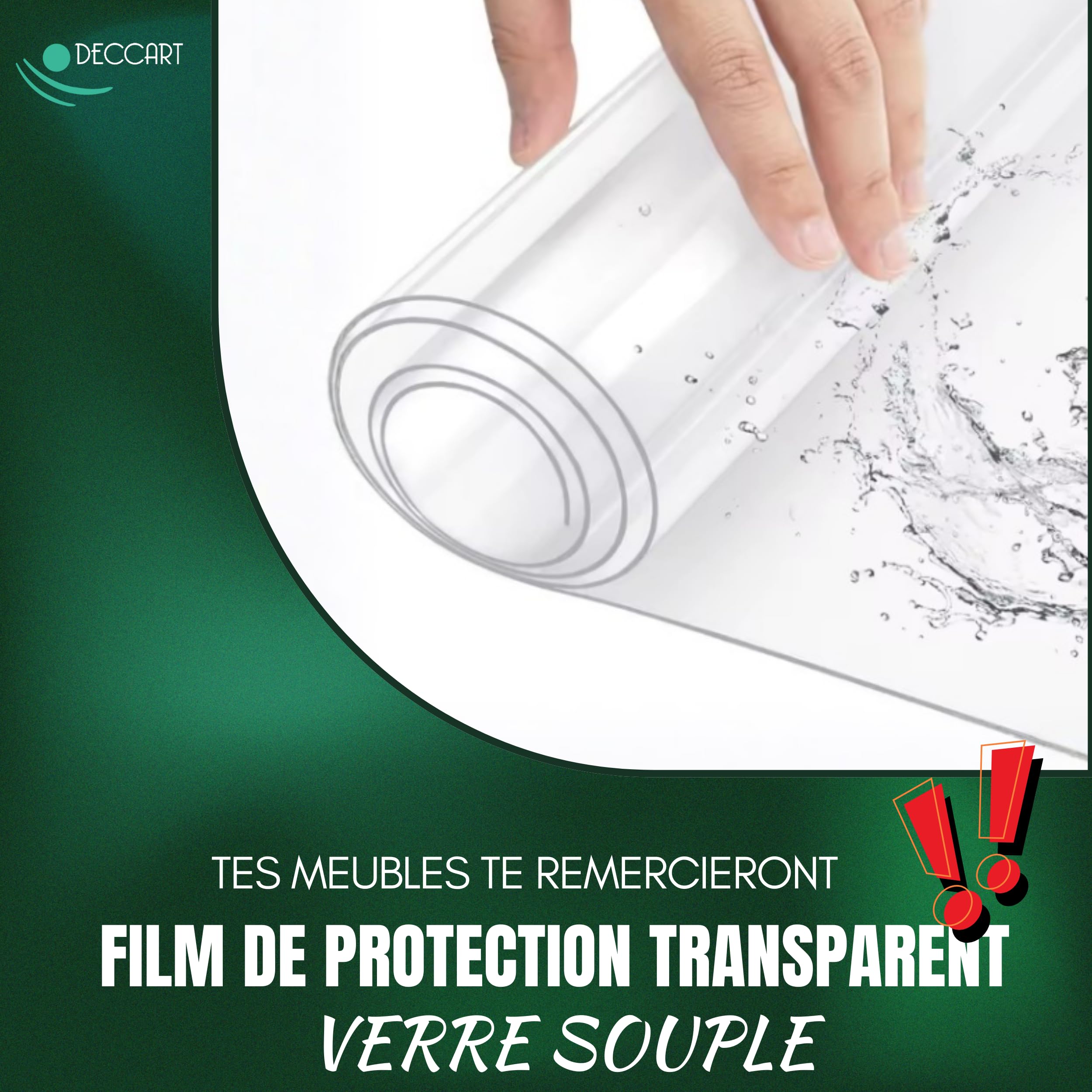 Deccart Protège-Table Transparent en PVC 120x60cm - Film Protecteur - Nappe de Protection Souple pour Table, Bureau ou Cuisine, Facile à Nettoyer, Usage Quotidien