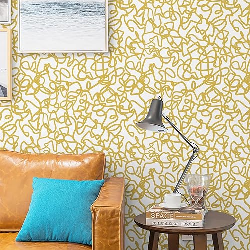 Ismoon Papel tapiz autoadhesivo de 16.1 x 78.7 pulgadas, diseño moderno a rayas, extraíble, para baño, papel de contacto blanco y amarillo para