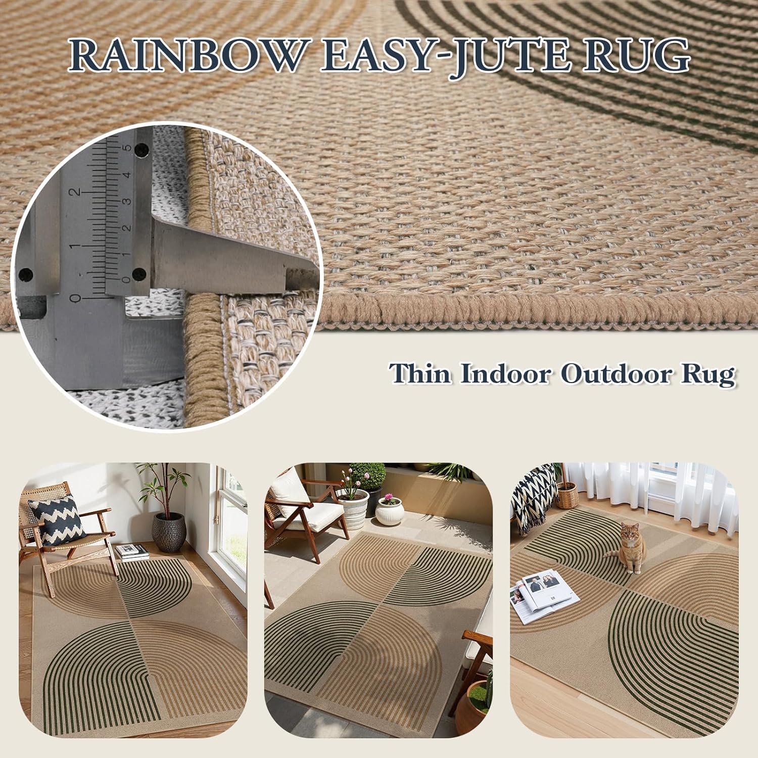 Tappeto moderno in iuta arcobaleno, lavabile, antiscivolo, per ingresso, soggiorno, terrazza e veranda (arcobaleno bicolore, 60 x 180 cm)