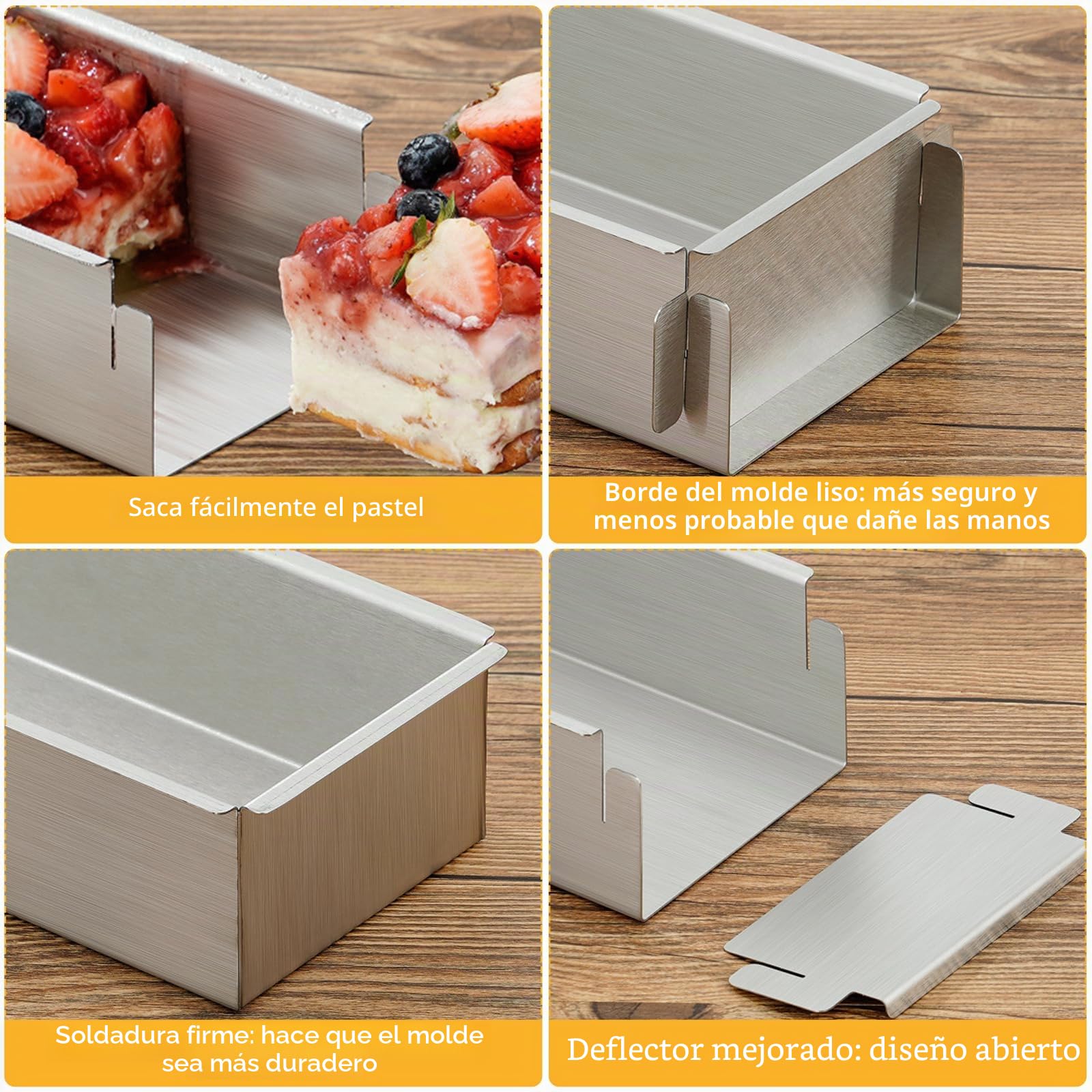 Forma de tiramisú rectangular ajustable con 2 paletas para tartas | Deflector extraíble en forma de pastel para tarta de mousse, tiramisú y crepé