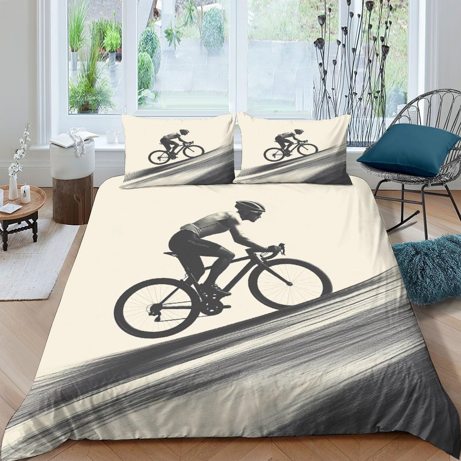 Ctjqhvkz Style-1 3D Printed Road Cycling Fitted Sheet Microfiber Soft Black White Race Bicycle Mattress Cover For Bedroom Dorm Decor Single（135X200cm）