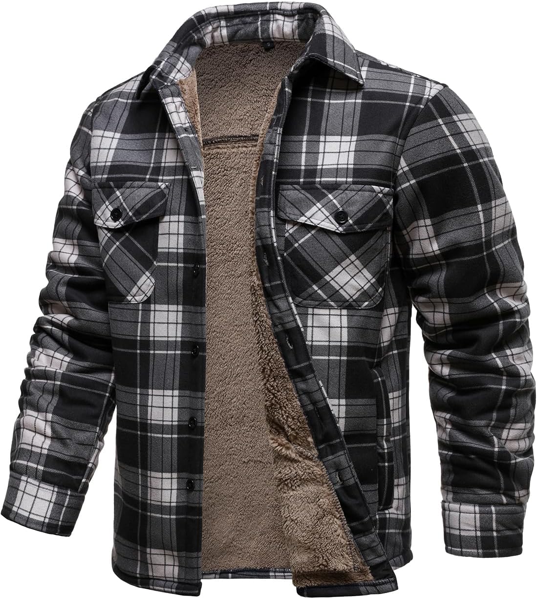 HOOD CREW Mens Winter Warm Fleece Jackets Sherpa Lined Plaid Flannel Shirt Jacket with Side Pockets - Image 3