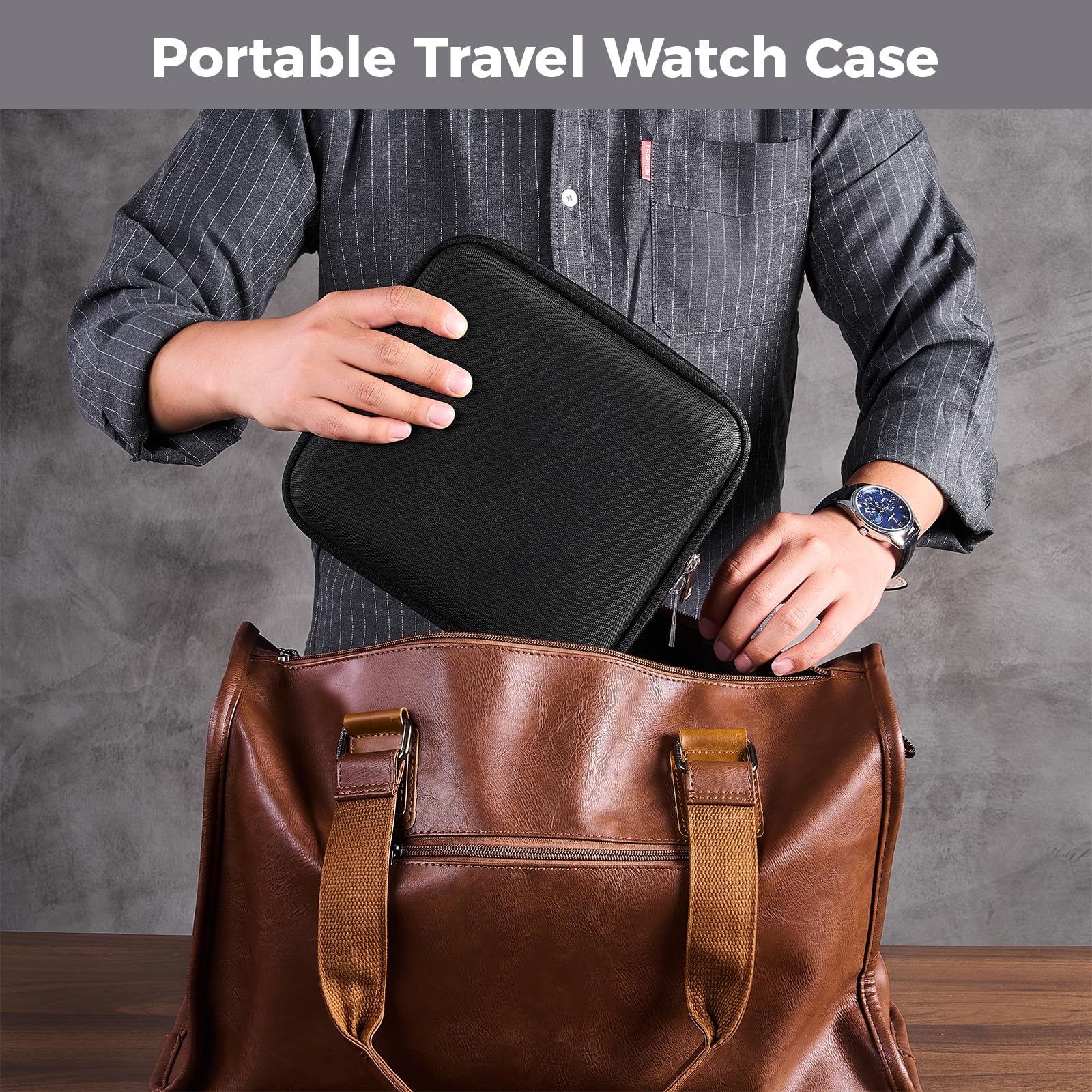 ProCase Uhrengehäuse Reise-Uhrenetui mit 6 Fächern, Tragbare Uhrenbox Aufbewahrungsbox für Uhren, Watch Travel Case Organizer für Damen Herren -Schwarz