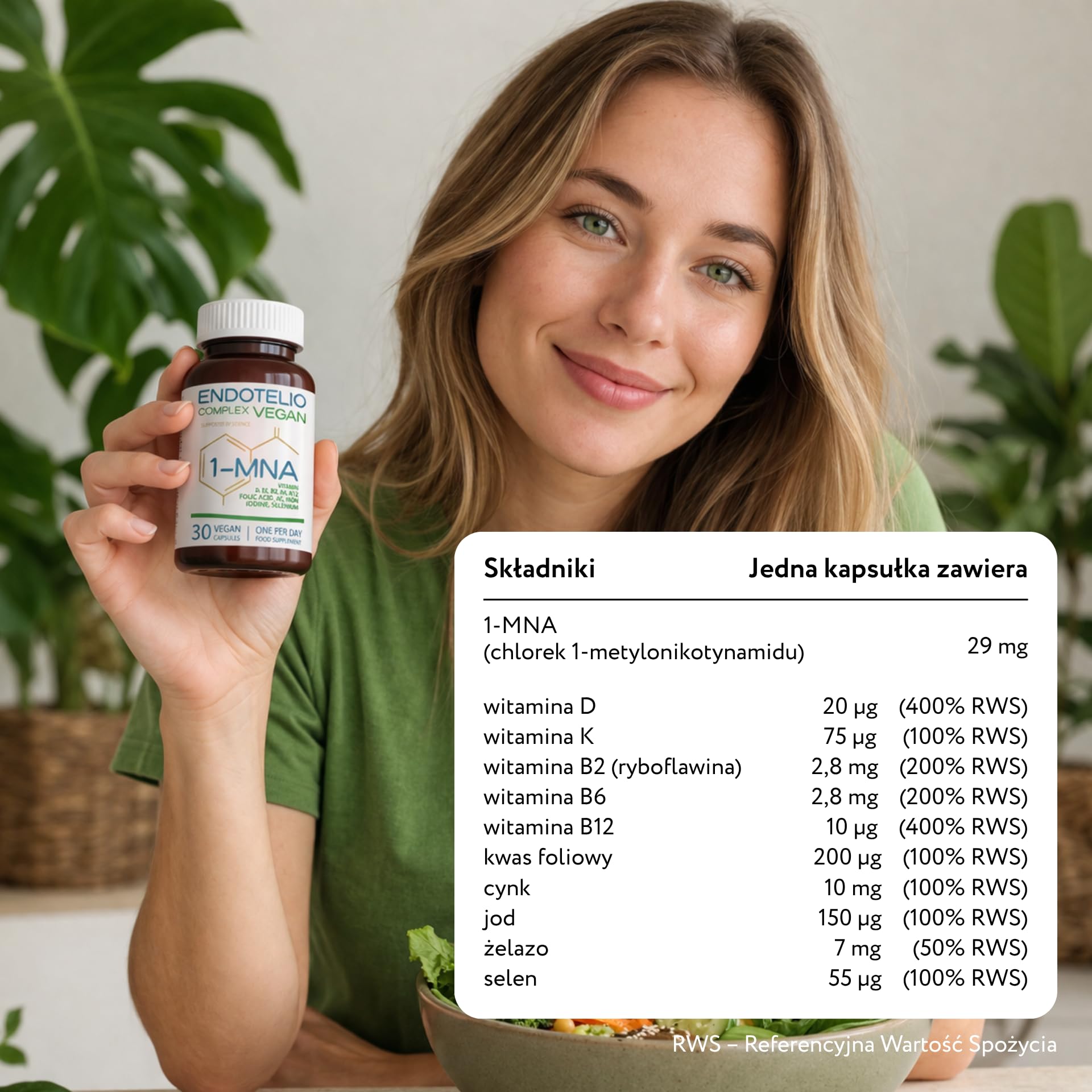 Vegan Complex 1-MNA, Anti Aging, Suplement Optymalizujący NAD+ z Witaminami i Minerałami dla Kobiet i Mężczyzn, D3, K2, B2, B6, B12, Kwas Foliowy, Cynk, Żelazo, Jod, Selen, 30 Kapsułek