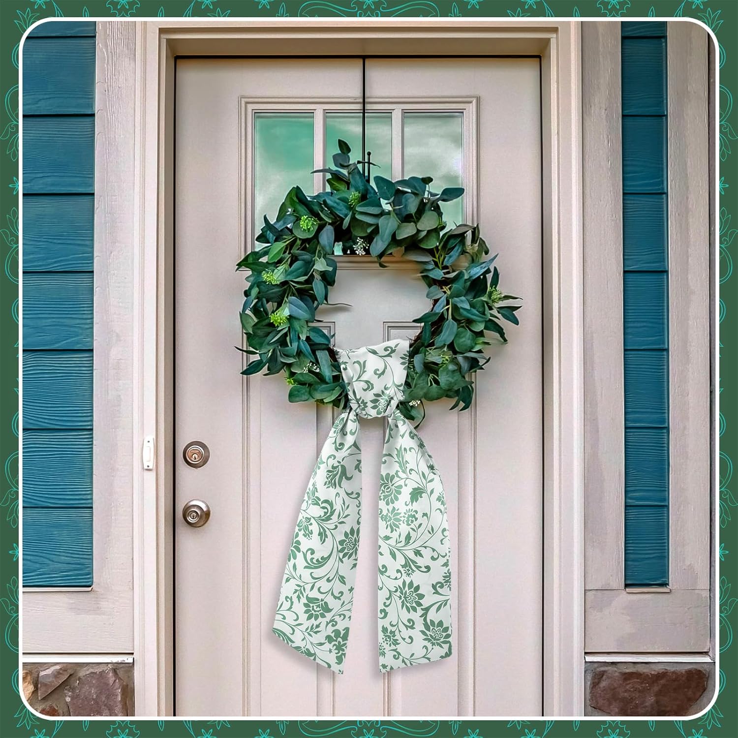 VitalCozy 2 Pcs Wreath Sash for Front Door Wreath Sash Garland Ribbon Accessories for Embroidery Monogram Outdoor Indoor Xmas Party Yard Doorway 4.5" W x 56" L(Green,Greenery) - Image 2
