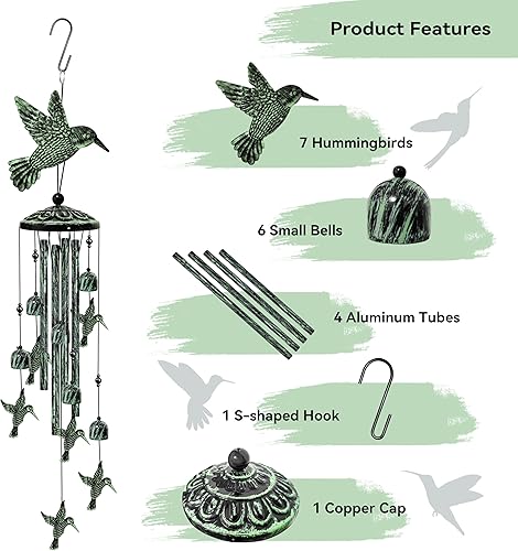 Miniatura 2 de Campanillas de viento de colibrí de 35 pulgadas para exteriores, campanillas de viento de colibrí, regalos para el día de la madre, decoración de