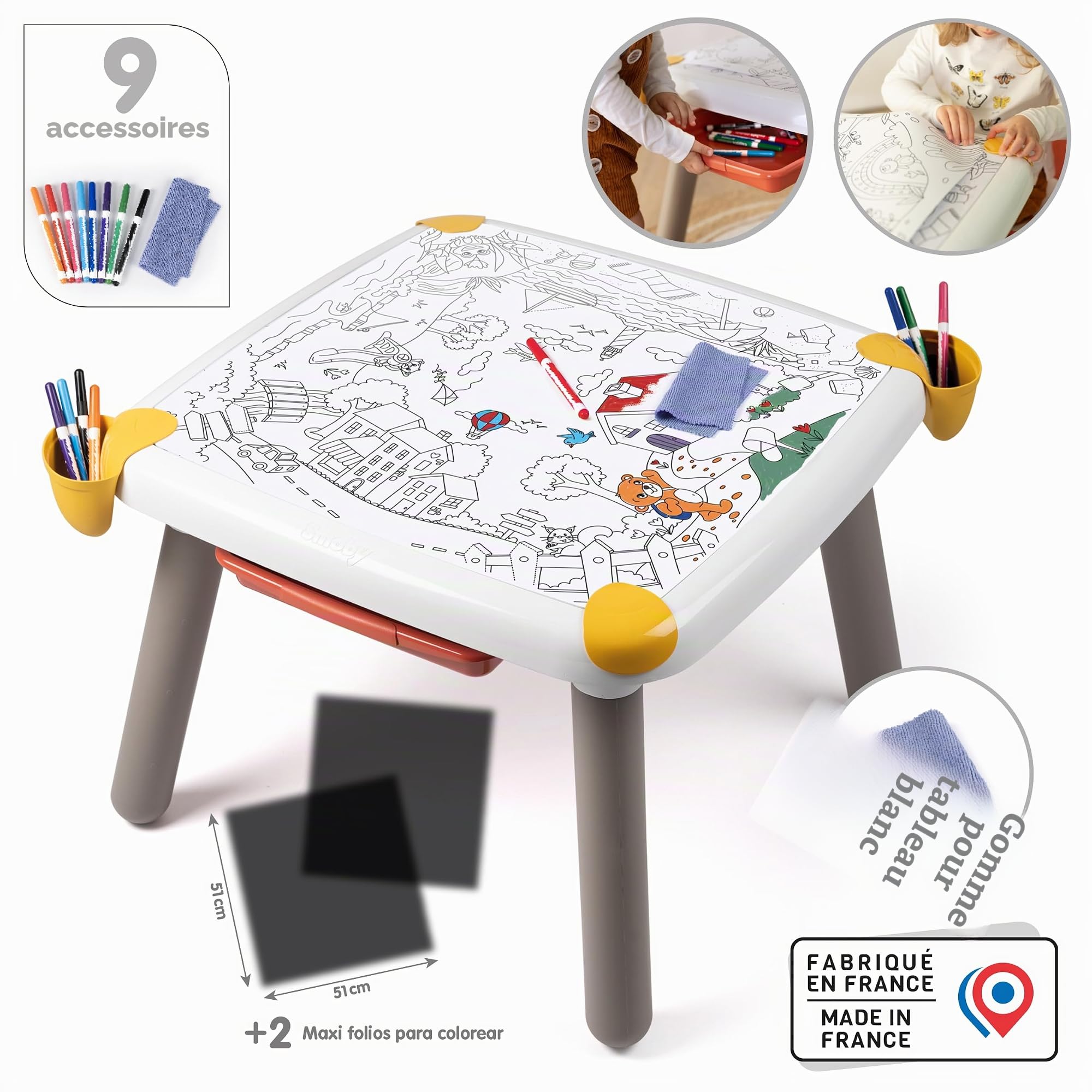 Smoby - Kid Table Creative - Table de Dessin Effaçable - Activité Artistique - Jeu Educatif - Dessiner, Colorier, Peindre - 2 Coloriages Inclus - A Partir de 3 Ans - Fabrication Française