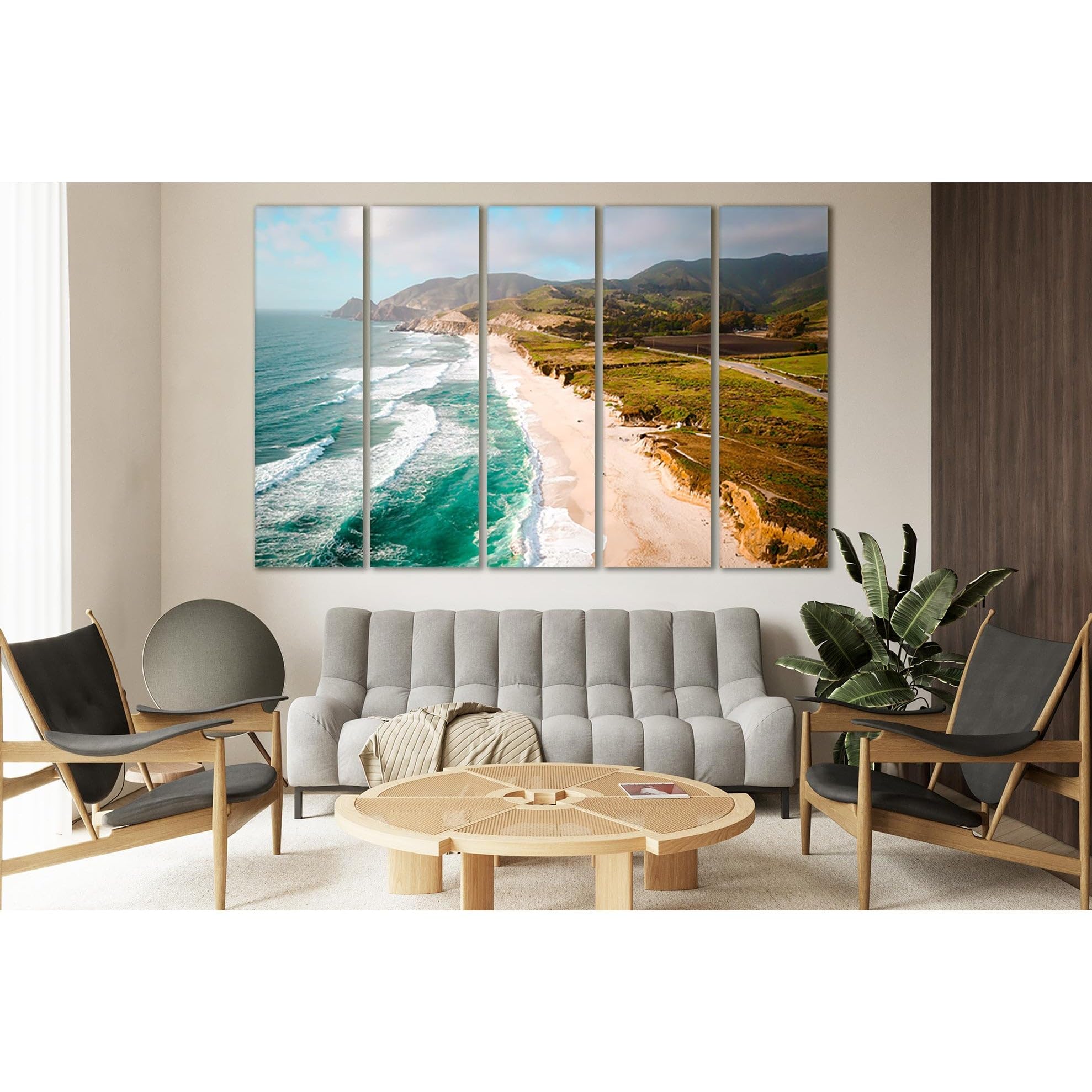 Cuadro de olas del mar en la playa de 5 paneles para salón moderno 3
