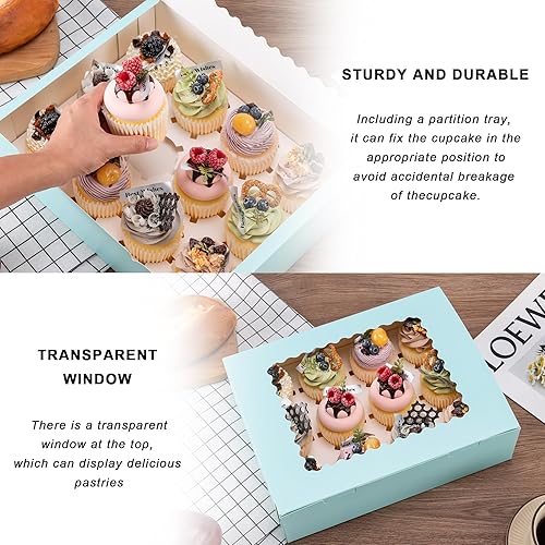 Miniatura 59 de Hoewina 6 cajas para cupcakes, capacidad para 12 recipientes para cupcakes con ventana, soporte para cupcakes de grado alimenticio, fácil transporte