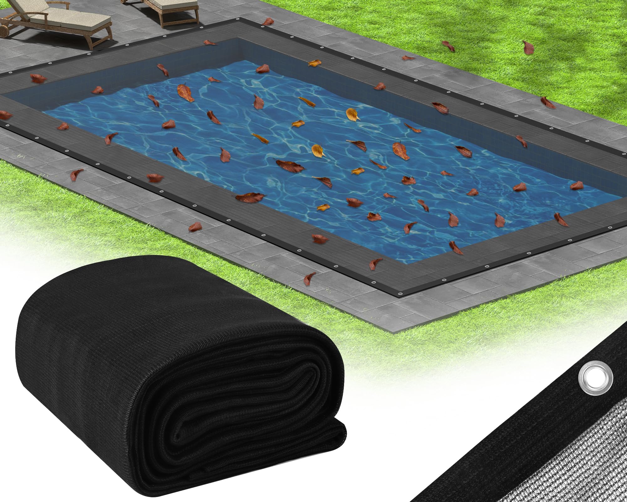 16 x 32 Ft Pool Leaf Cover, Thick Heavy Duty Mesh Net for inground Pools, Winter Rectangular Pool Leaf Cover with Reinforced Grommets to Protect from Leaves