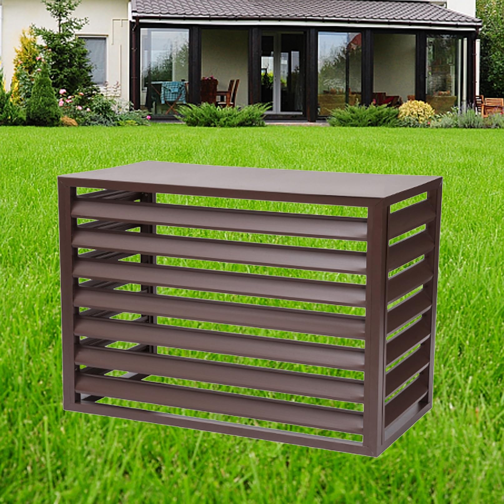QYMYOZ Heavy Duty Brown Privacy Fence Screen for Garden Patio Lawn Outdoor AC Unit Enclosure Trash Can Cover Aluminum Air Conditioner Cover (1.5P)