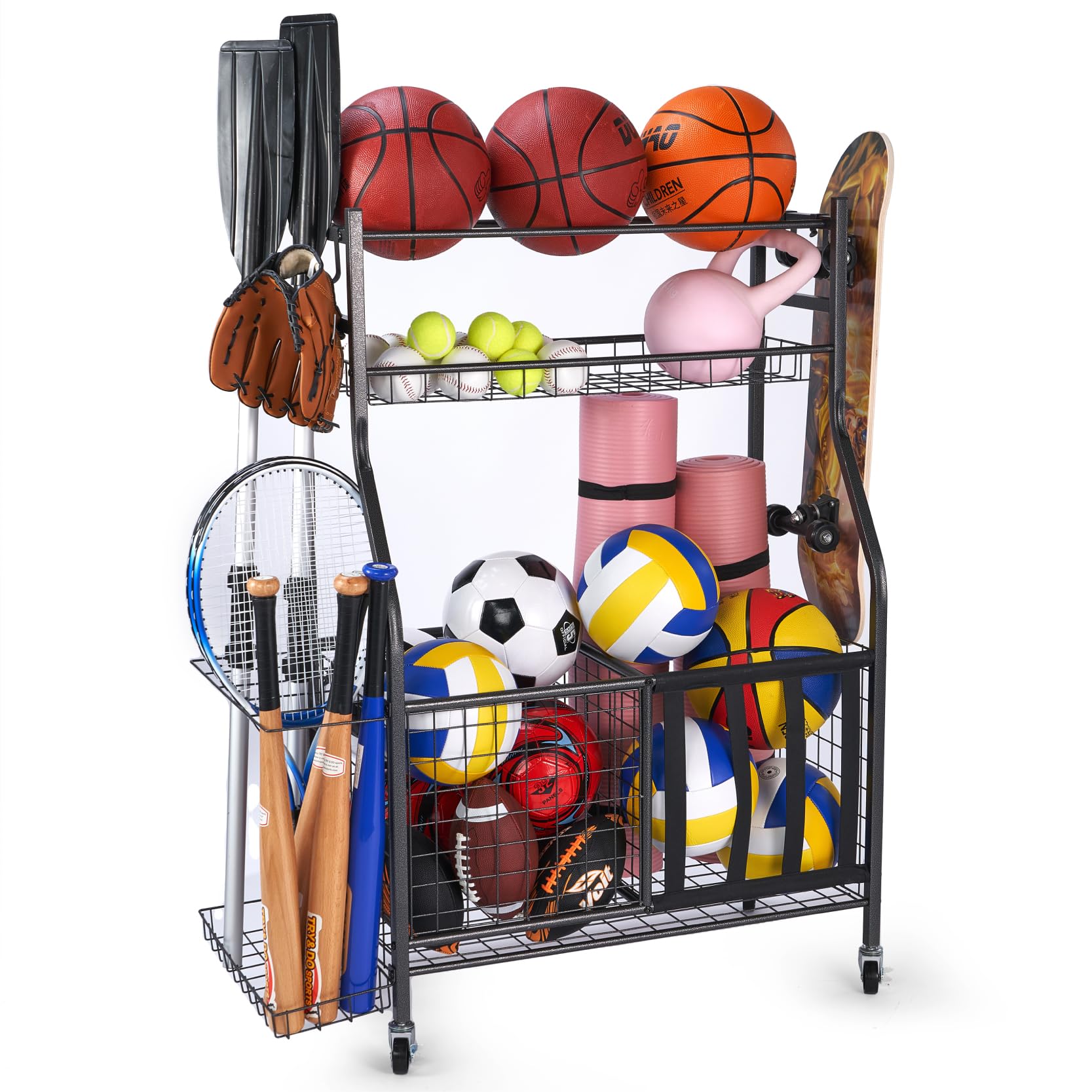Garaż do przechowywania sprzętu sportowego, regały do przechowywania piłek, zabawek do użytku wewnątrz i na zewnątrz, organizer sprzętu sportowego, przechowywanie sprzętu sportowego