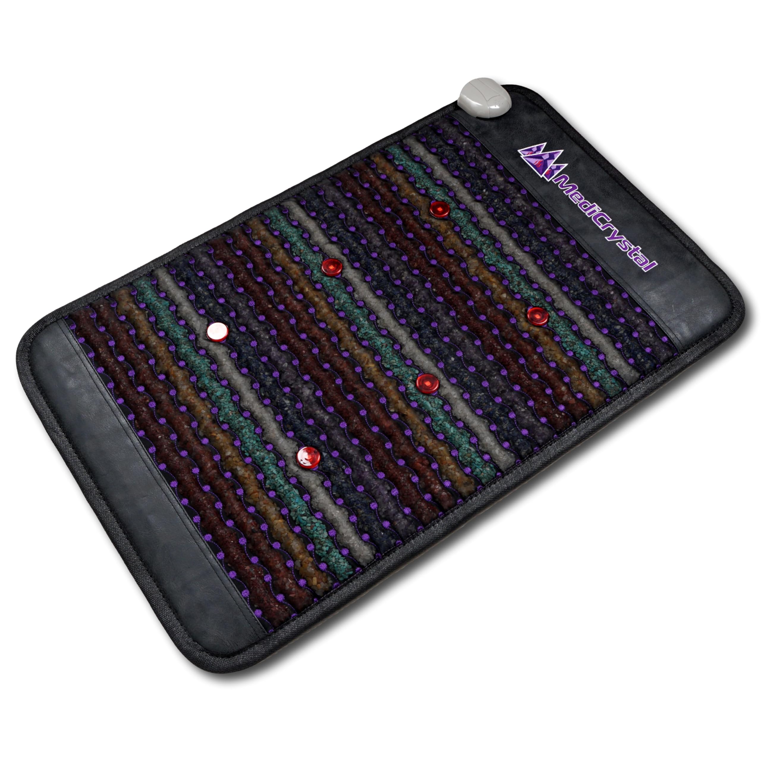 Almohadilla térmica por infrarrojos MediCrystal con 7 cristales naturales: biomat pequeño con calor por infrarrojos lejanos, luces rojas de fotones y NIR, imanes e iones negativos
