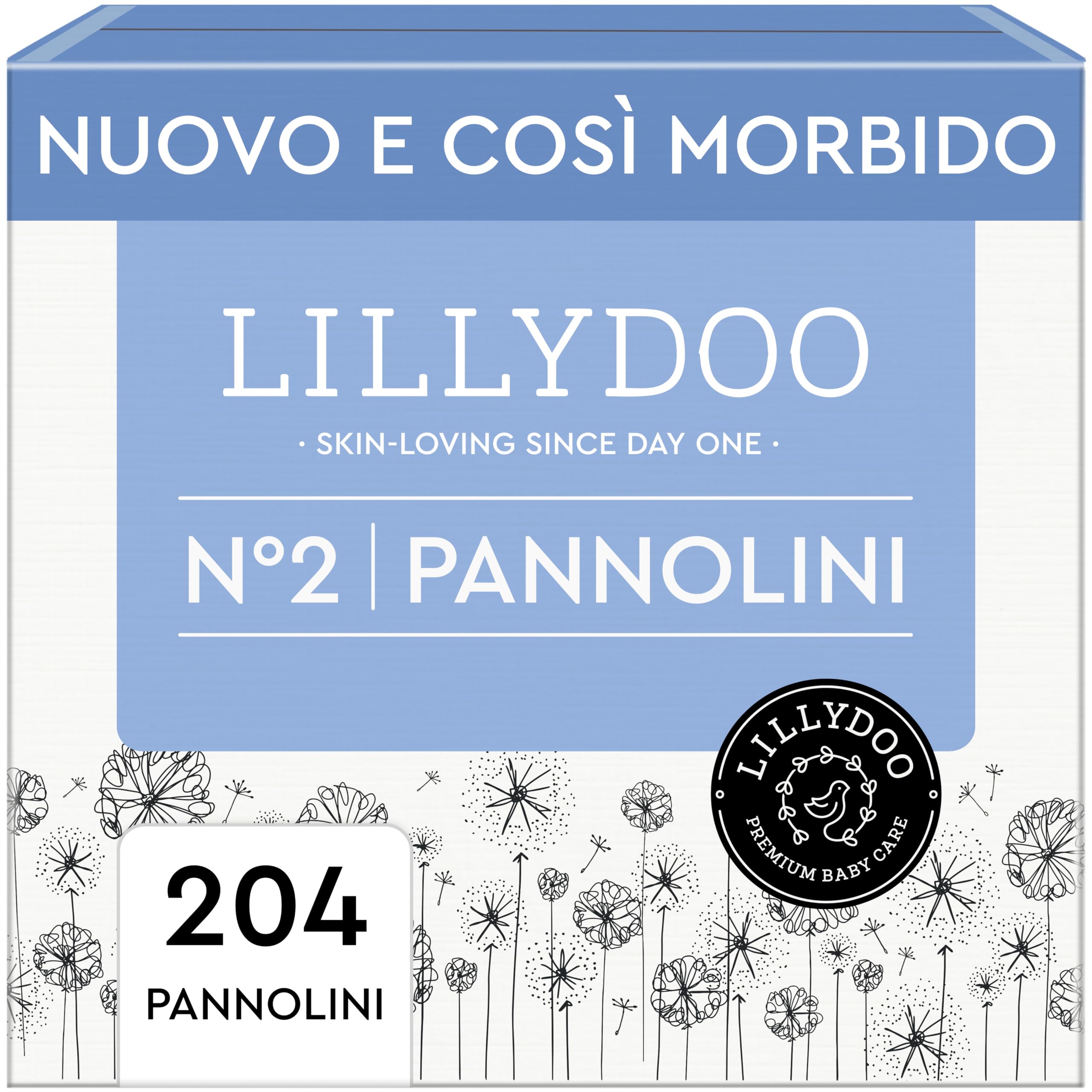 Pannolini LILLYDOO delicati sulla pelle - taglia 2 (4-8 kg), pacco scorta (204 unità), protezione contro le fuoriuscite, morbidi, senza profumi & lozioni e dermatologicamente testati
