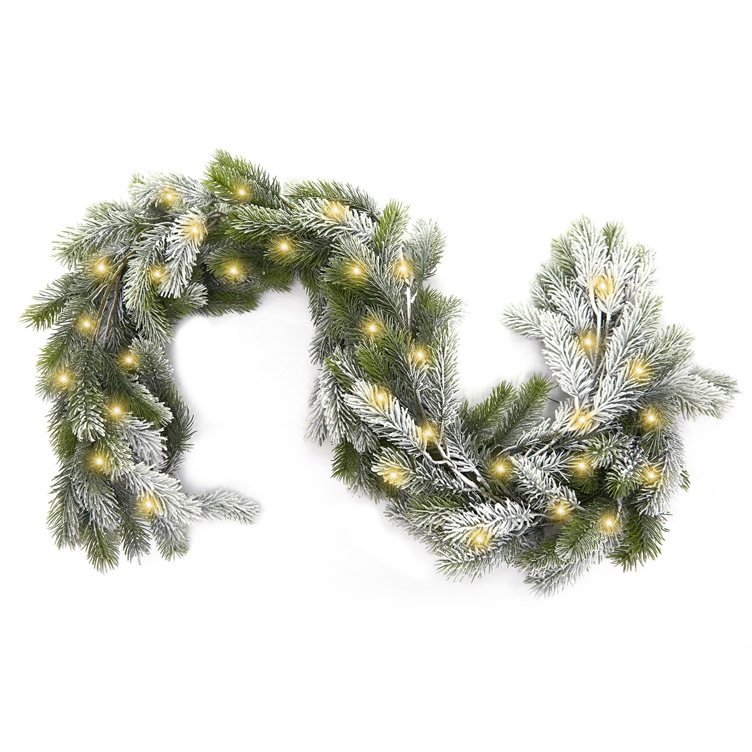 Norfolk Guirlande de sapin de neige avec lumières pour cheminée, intérieur et extérieur - Guirlande de Noël artificielle pour escalier, porte d'entrée, porche, mur, décoration de la maison