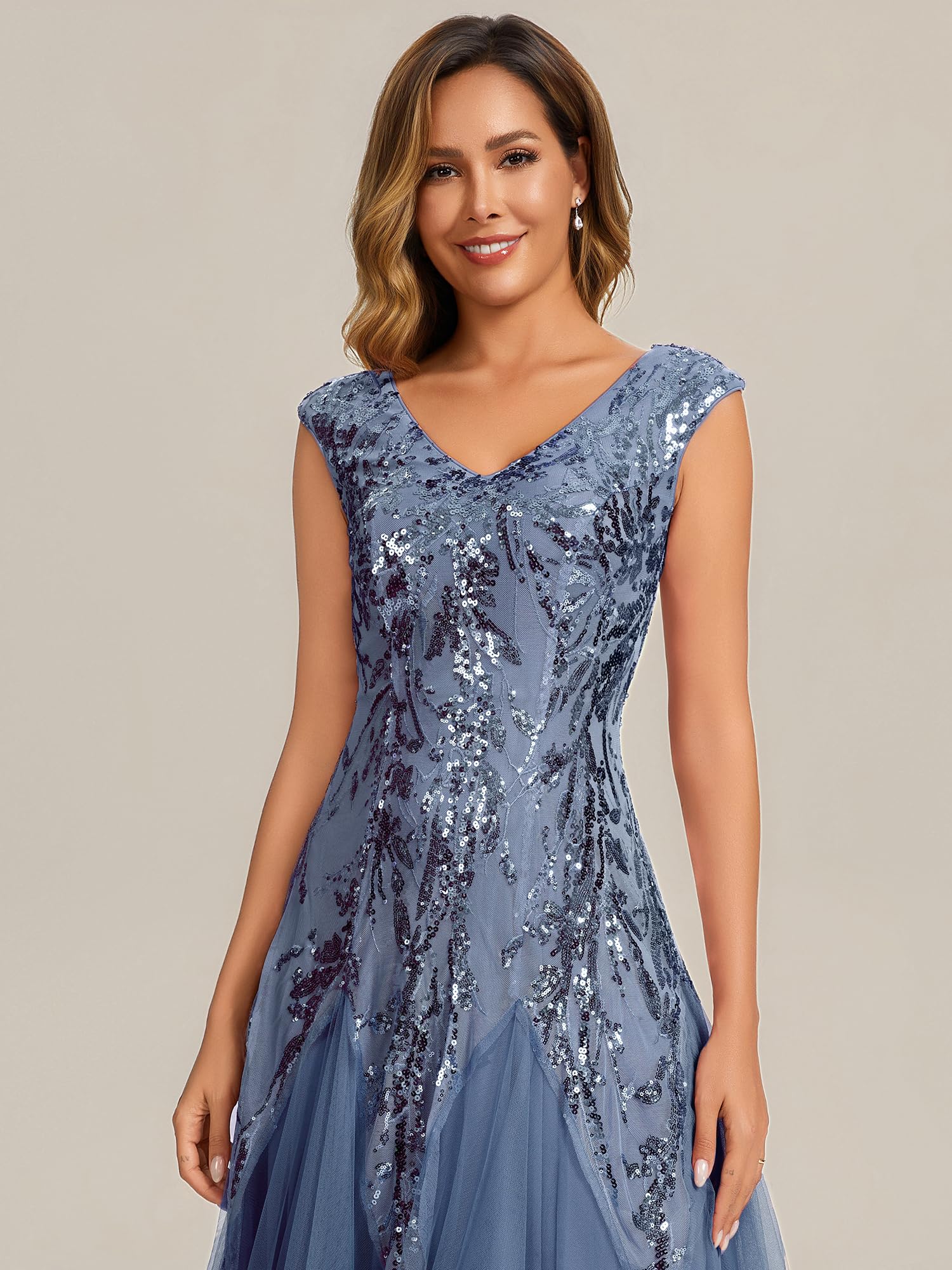 Ever-Pretty Vestido de Noche Gala Mujer Lentejuelas Largo de Fiesta Sin Mangas con Tul EE02559