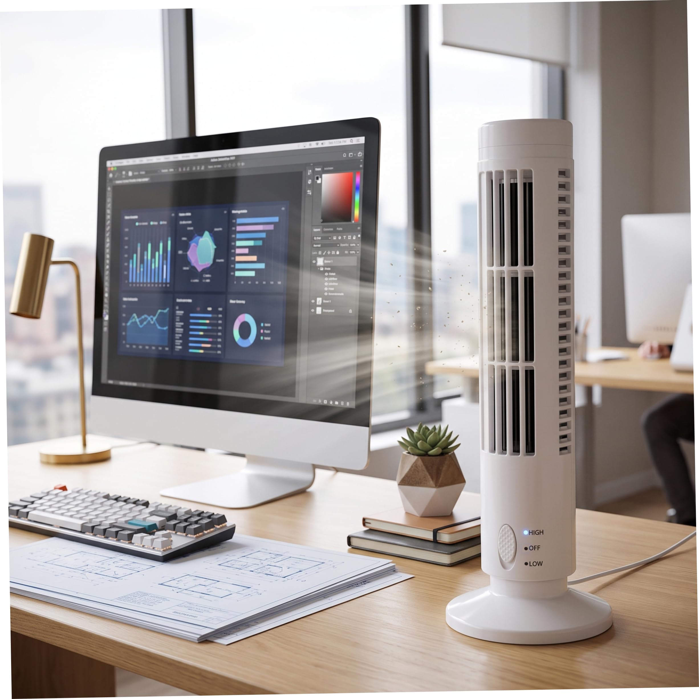 Paquete de 2 Ventiladores de Escritorio sin aspas, Mini Ventiladores de Torre de enfriamiento USB, Ventilador de Escritorio de pie para Oficina, Dormitorio, Sala de Estar, Blanco