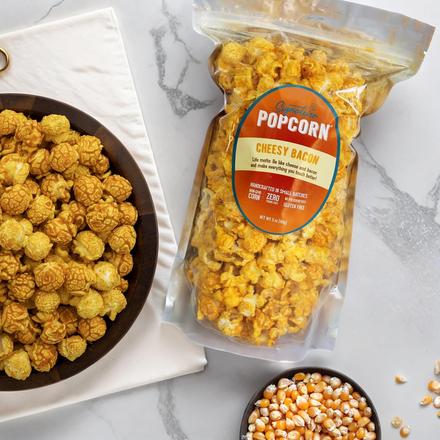 Signature Popcorn, 3-Pack Large Resealable Bags, Cheesy Bacon, Gourmet Popcorn Snack, Gluten Free