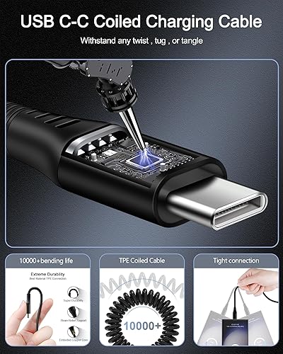 Miniatura 2 de 3+6 pies Cable USB C en espiral para iPhone 15 Pro Max15Pro15 Plus, cable Android USBC para auto USB-C a tipo C, cargador de teléfono, cable de