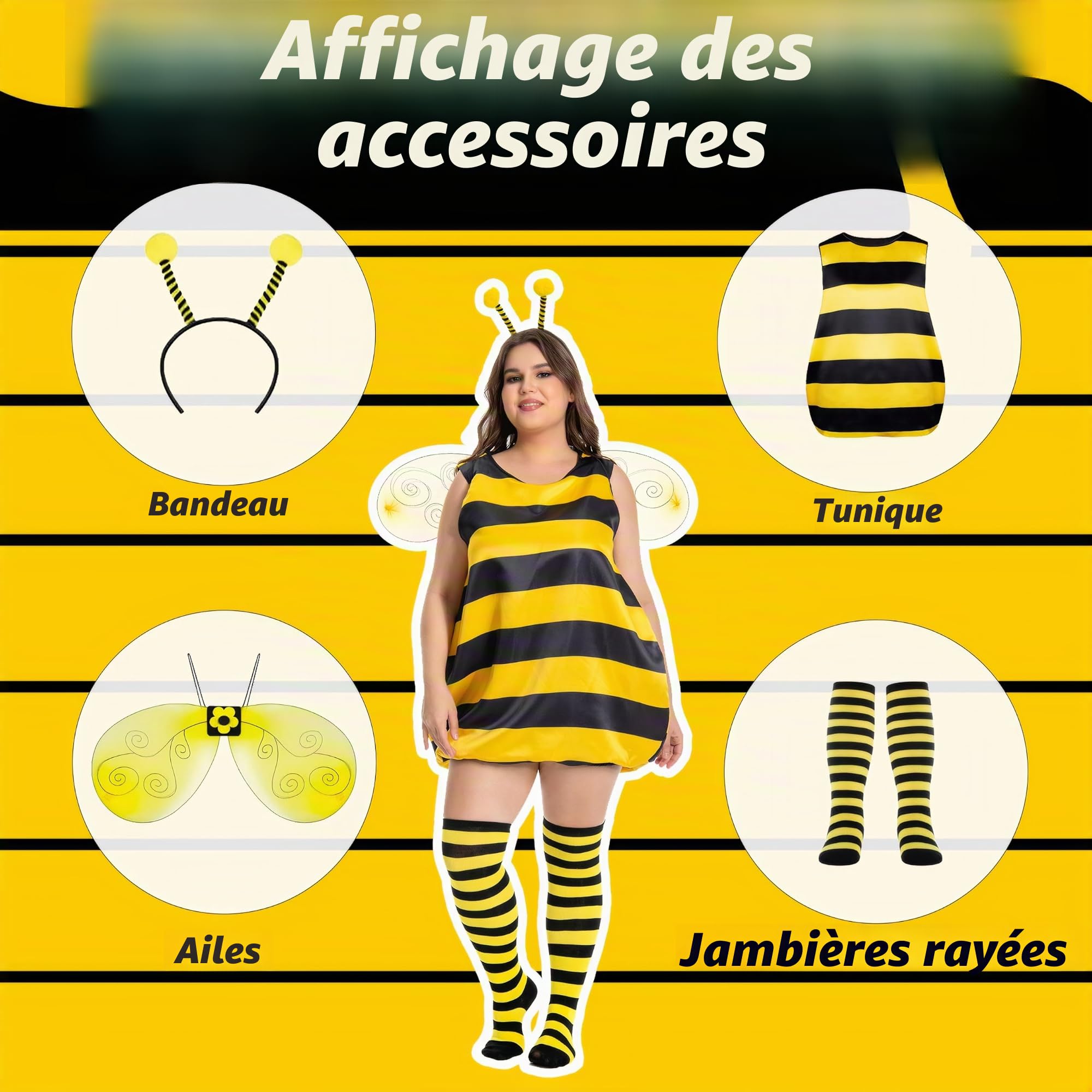 Costume d'abeille grandes tailles pour femme adulte 42-56