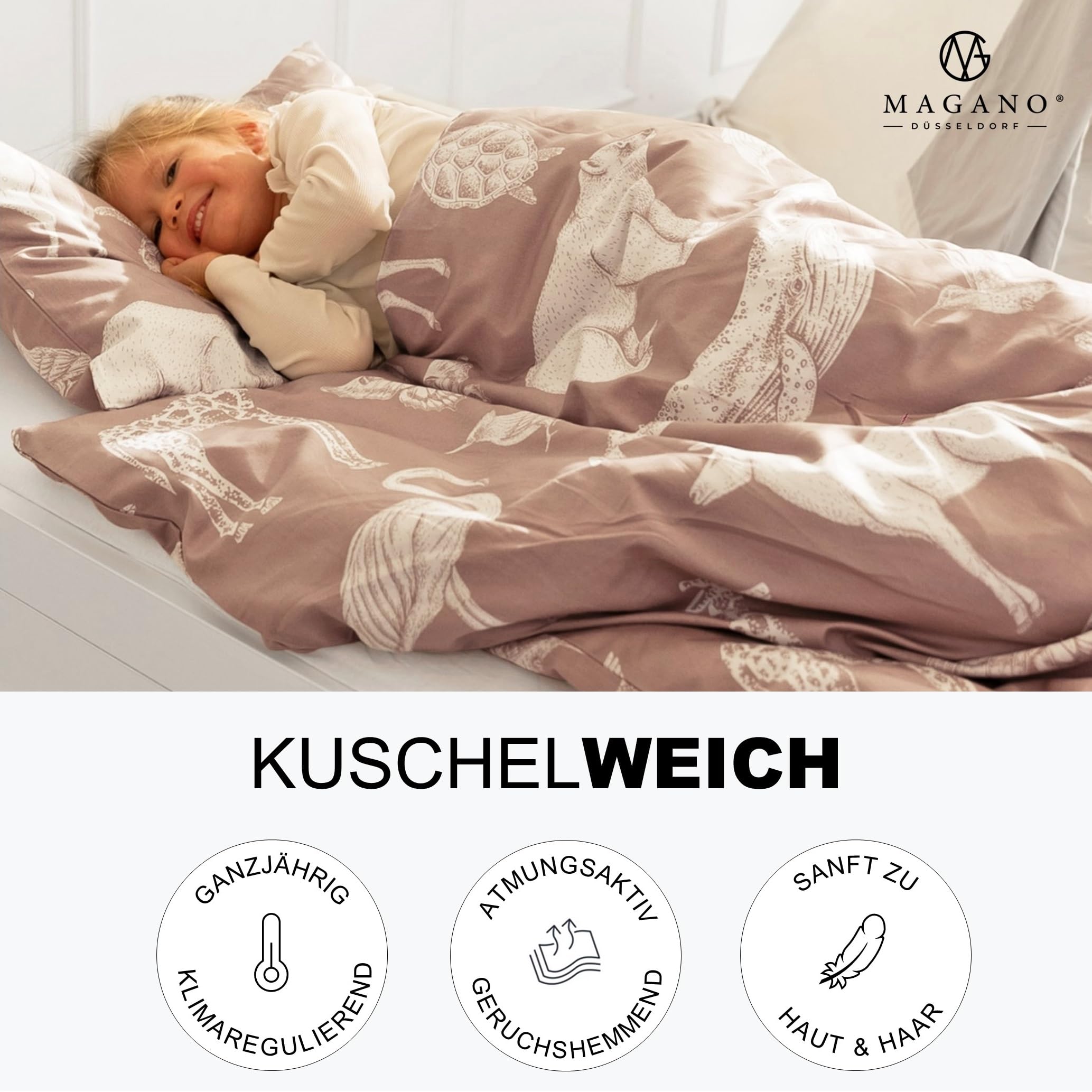 Magano® Pościel dziecięca 100 x 135 cm, różowa, bambus i bawełniana satyna, luksusowa jakość 400 TC, hipoalergiczna, pościel dla niemowląt, poszwa na kołdrę 100 x 135 cm + poszewka na poduszkę 40 x 60